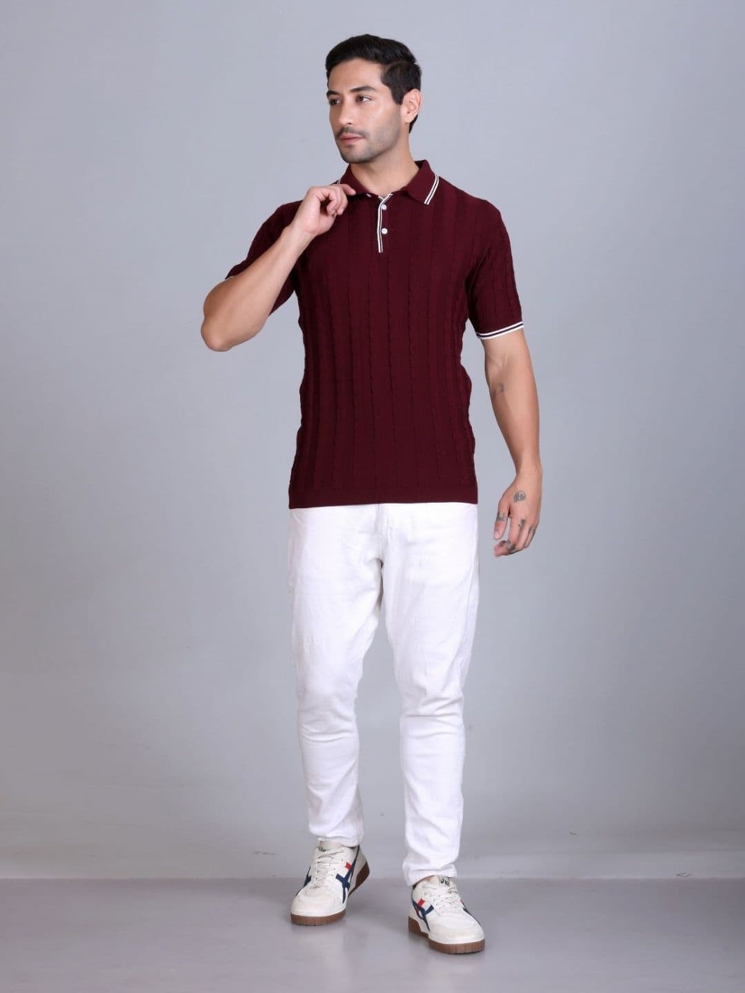 Dzant Self Design Polo Collar Short Sleeves Organic Cotton T-shirt thumbnail 2
