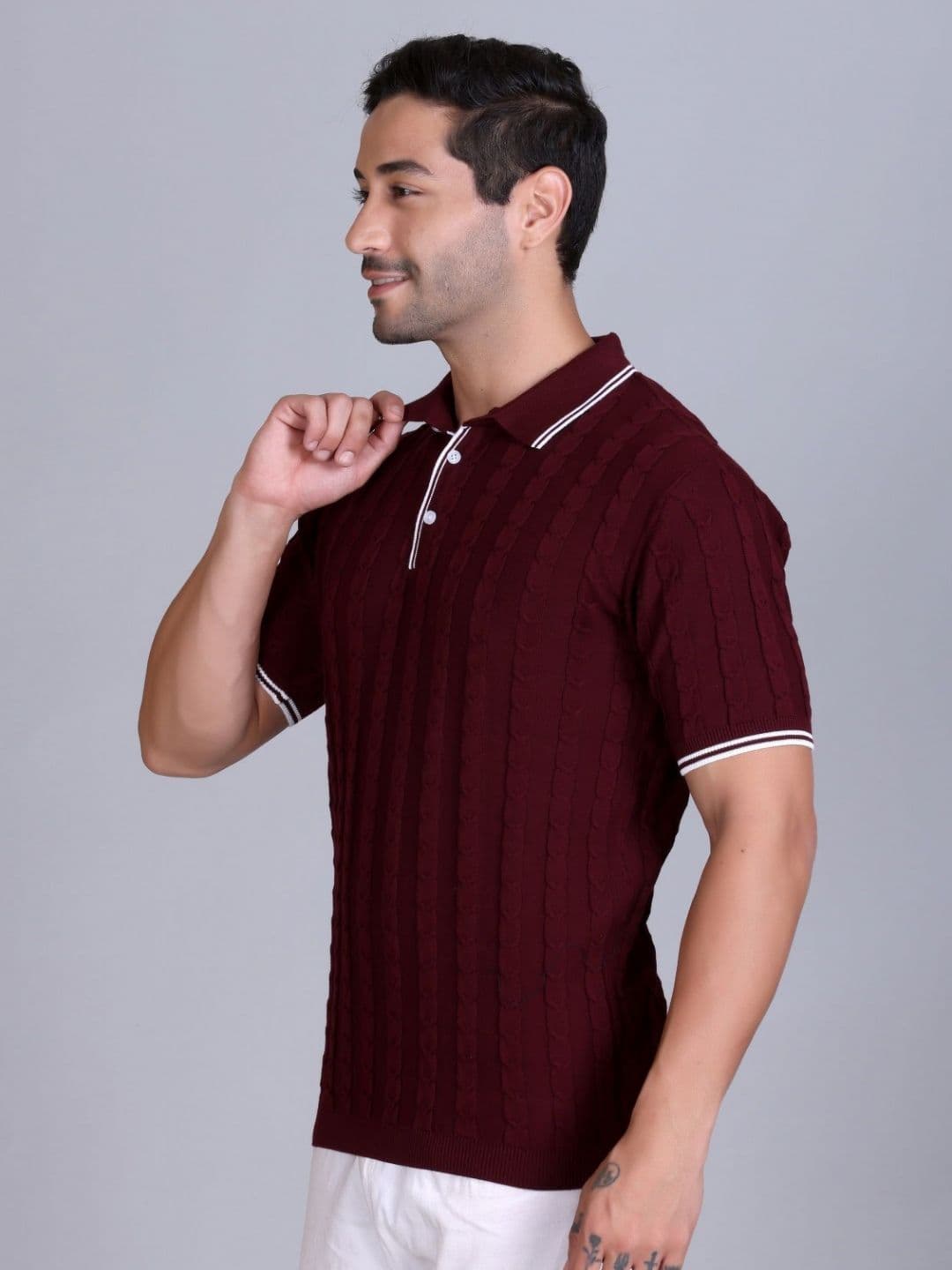 Dzant Self Design Polo Collar Short Sleeves Organic Cotton T-shirt thumbnail 7