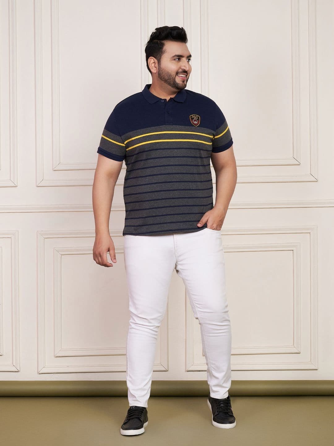 AUSTIVO Striped Polo Collar Applique Regular Fit T-shirt thumbnail 3