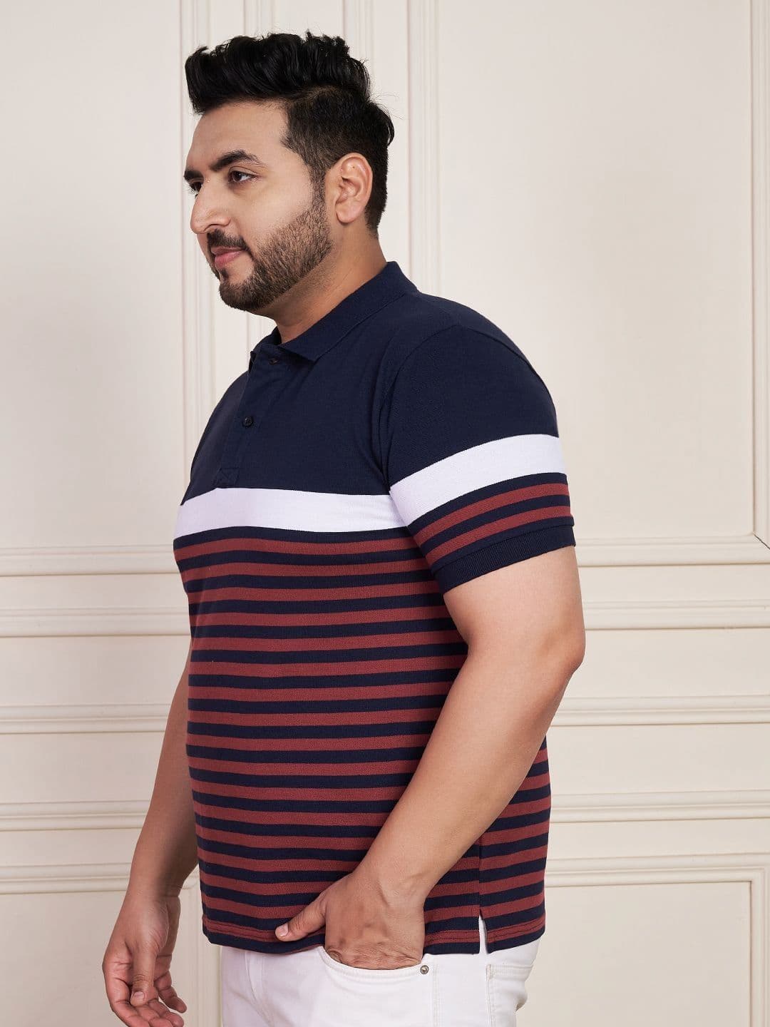 AUSTIVO  Striped Polo Collar Regular Sleeves Cotton Regular Fit Tshirt thumbnail 3