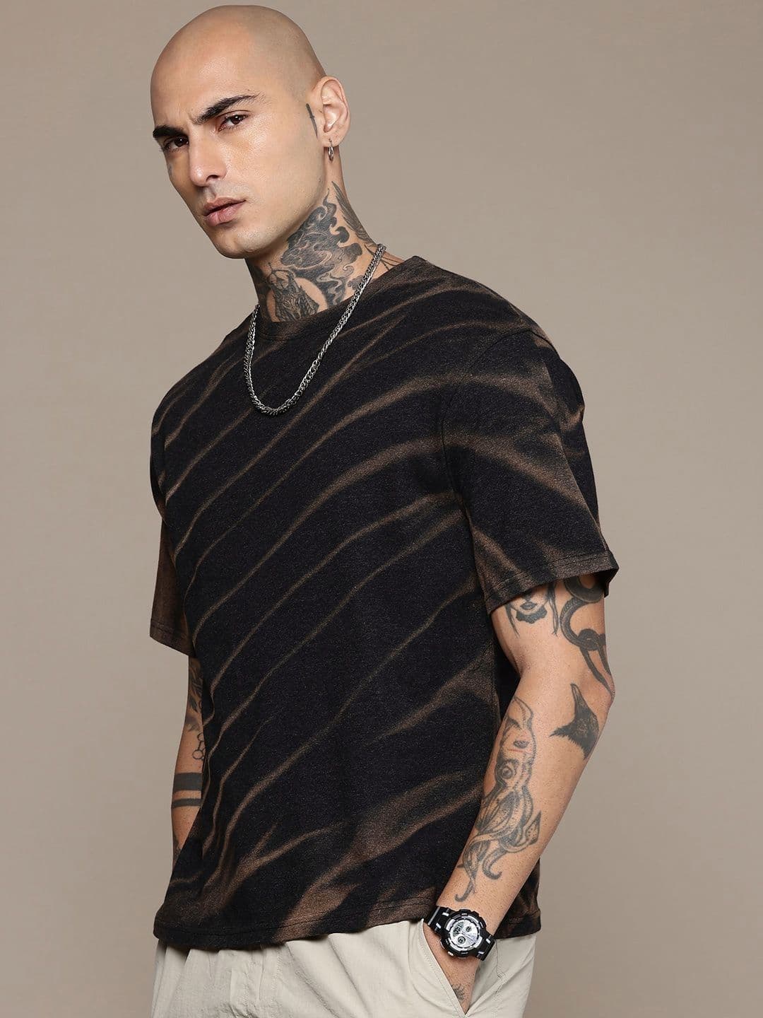 Moda Rapido Washed Effect Tie & Dyed Drop-Shoulder Sleeves Oversized Fit T-shirt thumbnail 6