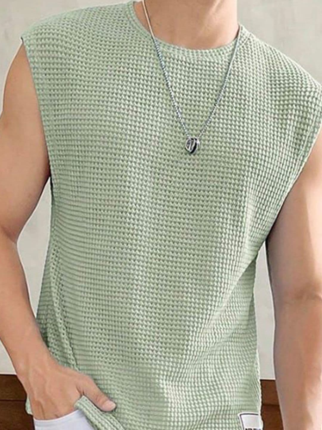 Calcados Pack Of 2 Self Design Cotton Gym Vests Vest-2(blk,grn)-S thumbnail 5