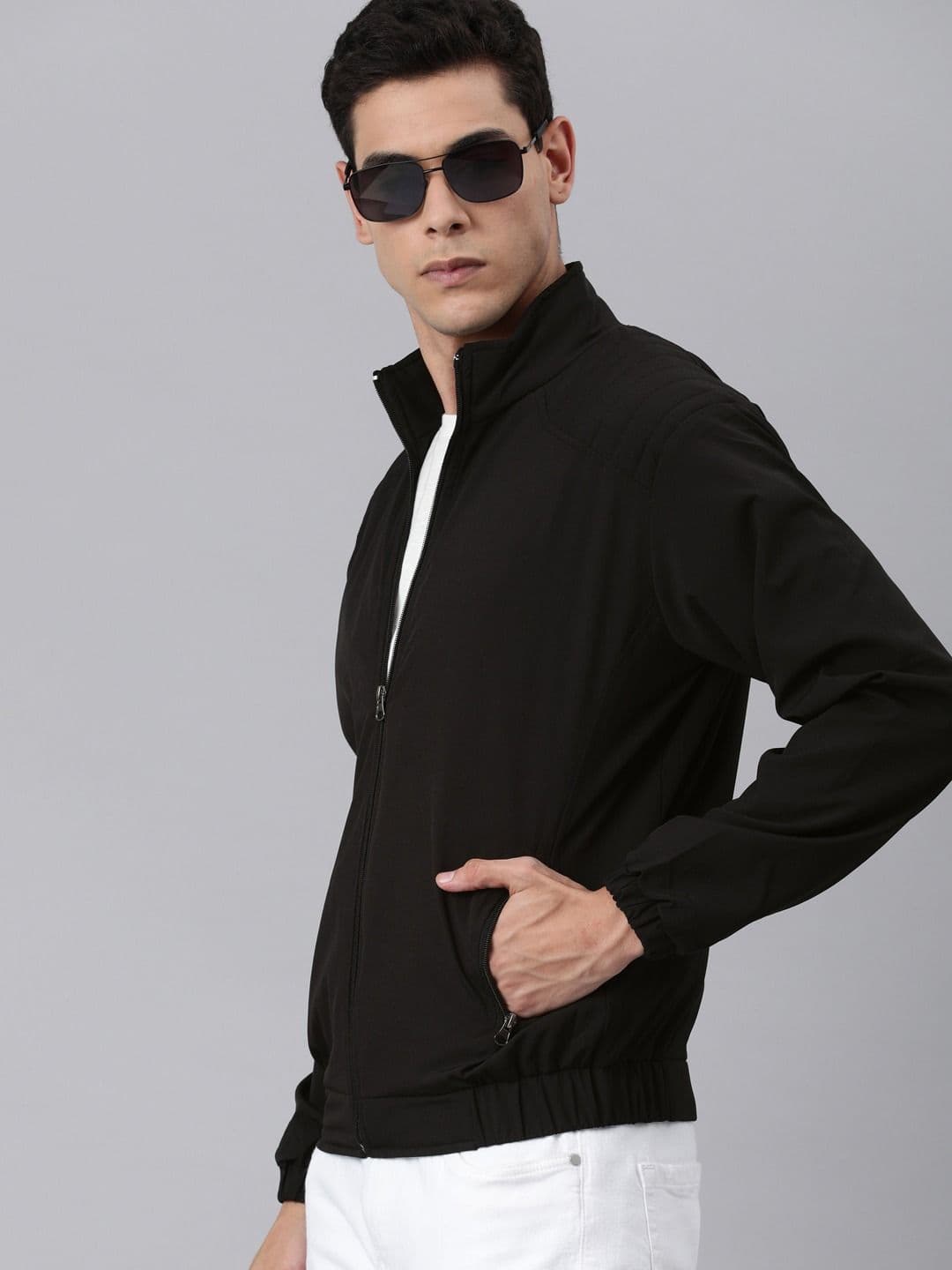 VOXATI Men Solid Windcheater Bomber Jacket thumbnail 5