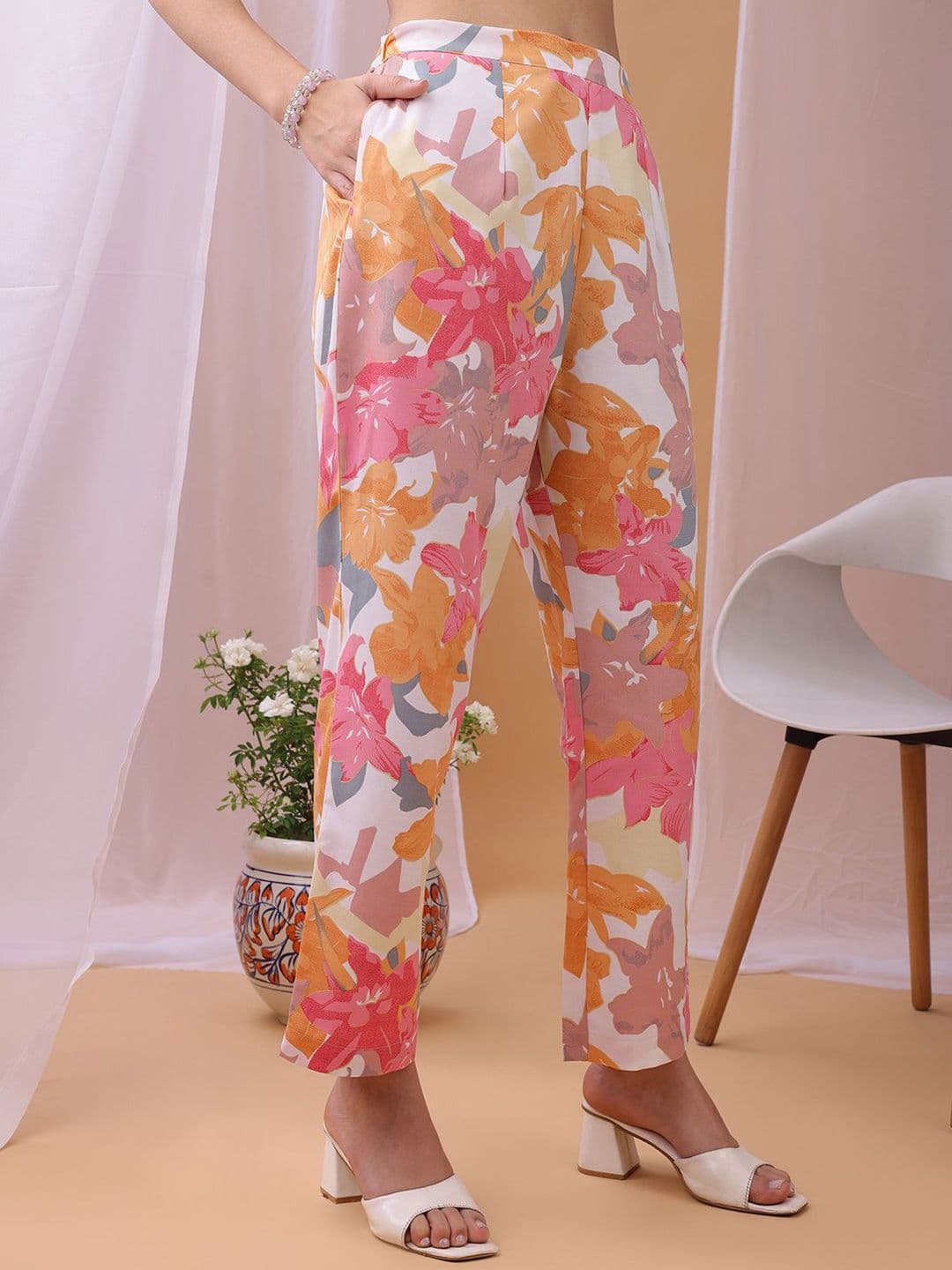 KALINI Printed Collar Neck Top With Trousers Co-Ords thumbnail 2