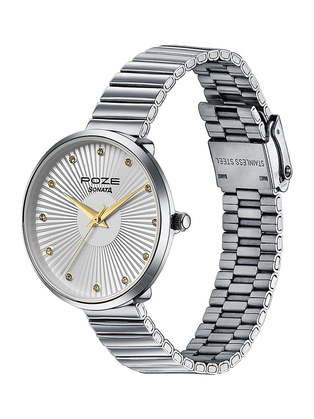 Sonata Poze Women Brass Dial & Stainless Steel Bracelet Style Straps Analogue Watch SP80093SM01 thumbnail 6