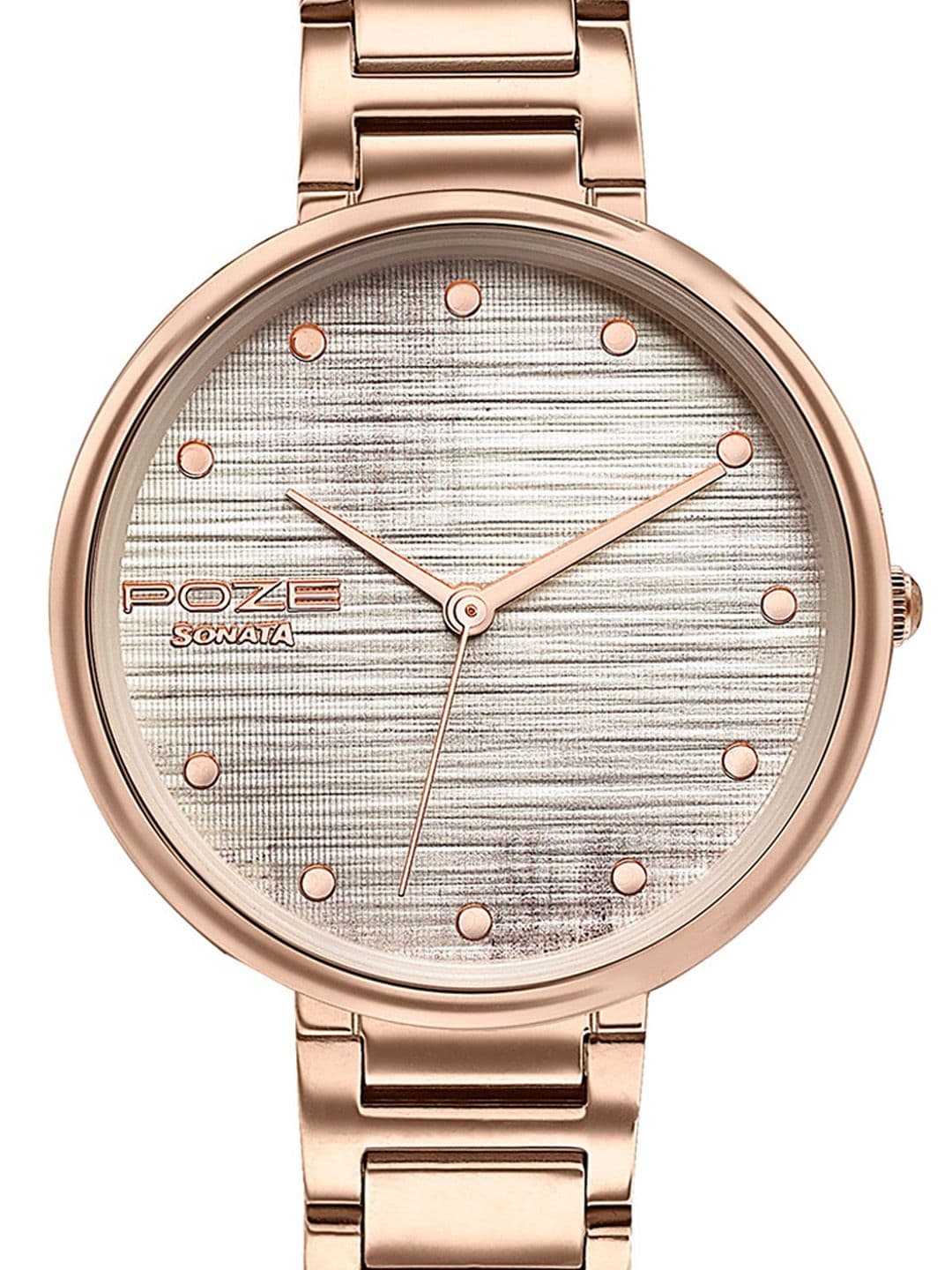 Sonata Poze Women Brass Patterned Dial & Stainless Steel Bracelet Style Straps Analogue Watch thumbnail 4