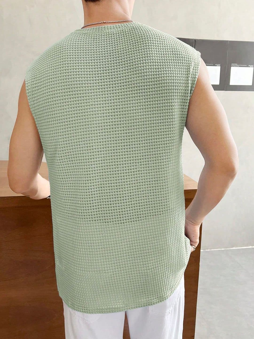 Calcados Pack Of 2 Self Design Cotton Gym Vests Vest-2(blk,grn)-S thumbnail 4
