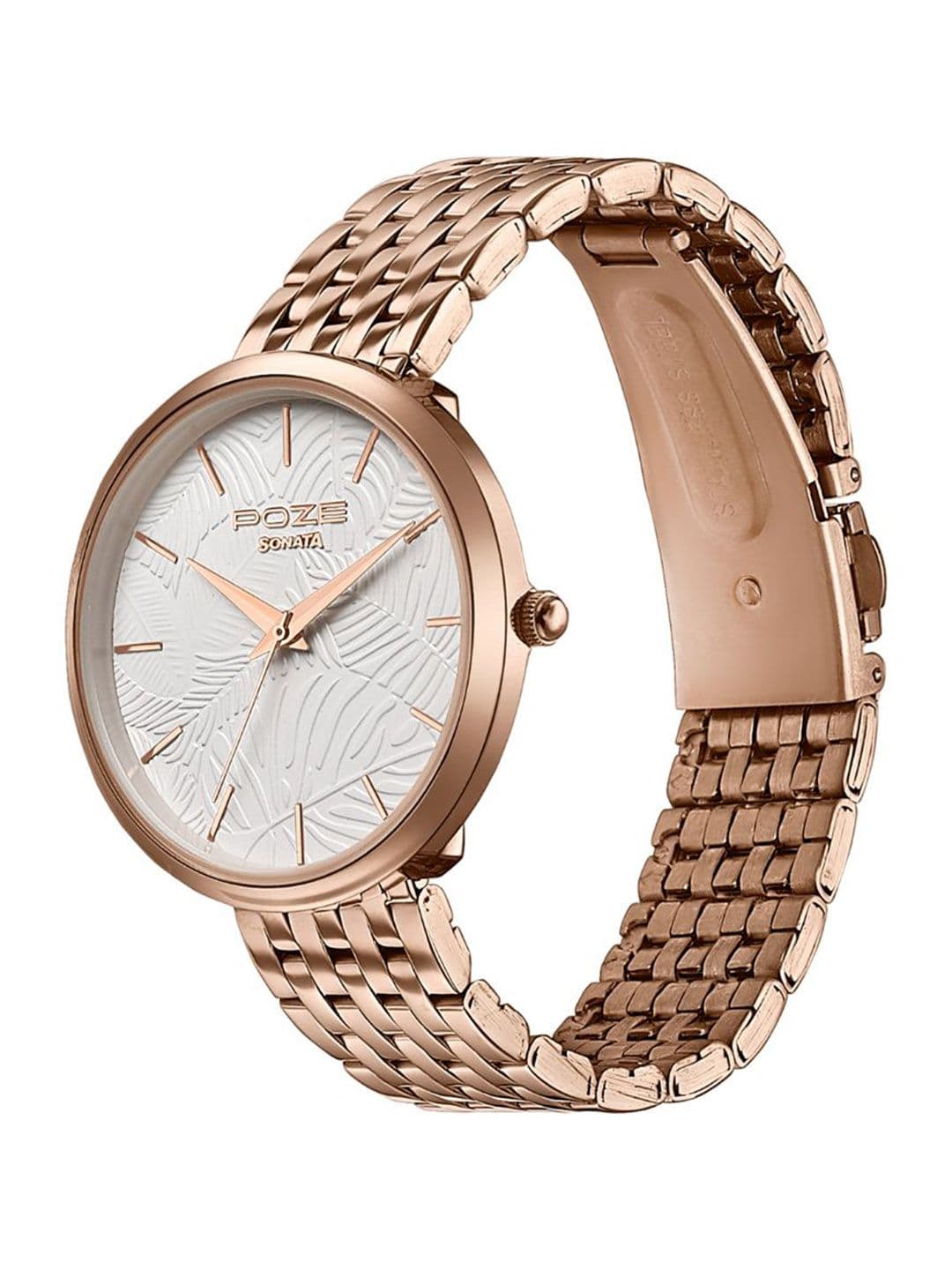 Sonata Poze Women Brass Dial & Stainless Steel Bracelet Style Straps Analogue Watch SP80113WM03 thumbnail 5