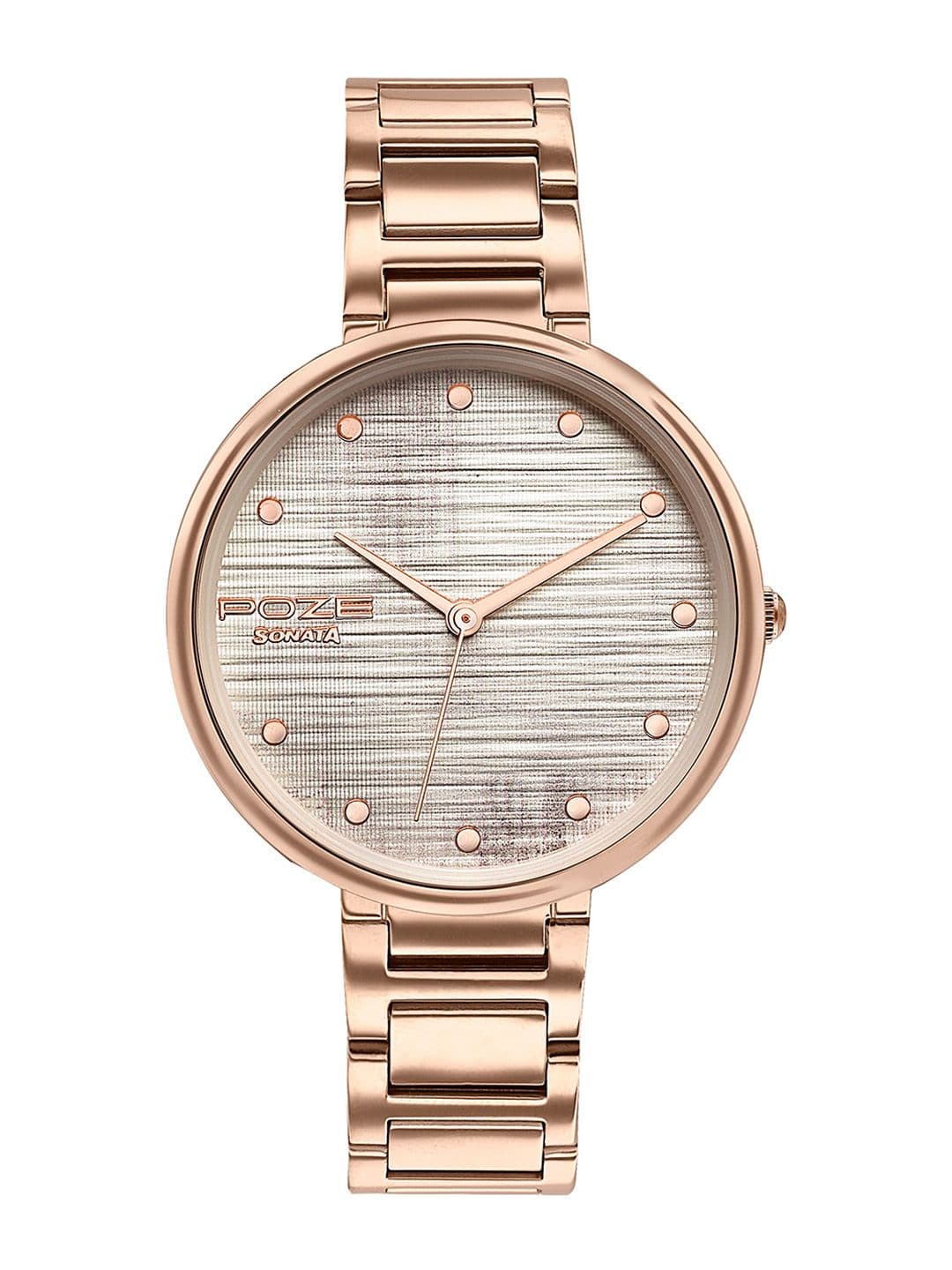 Sonata Poze Women Brass Patterned Dial & Stainless Steel Bracelet Style Straps Analogue Watch thumbnail 5