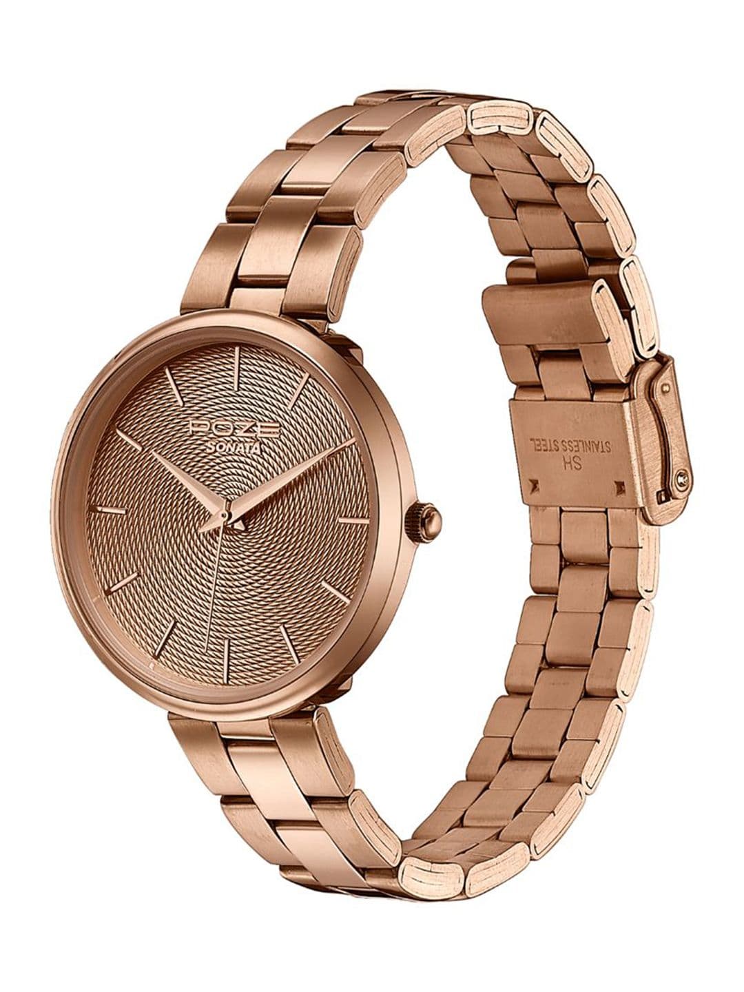 Sonata Poze Women Brass Dial & Stainless Steel Bracelet Style Straps Analogue Watch SP80113WM02 thumbnail 3