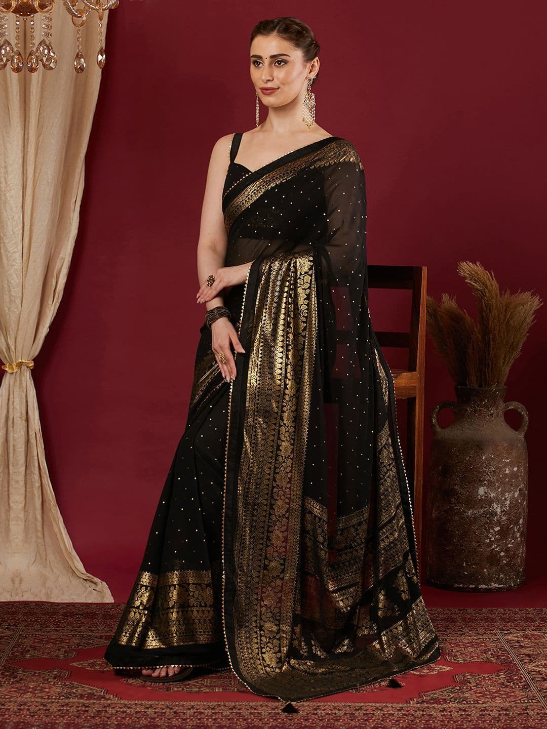 KALINI Women Woven Design Saree With Unstiched Blouse Piece thumbnail 5