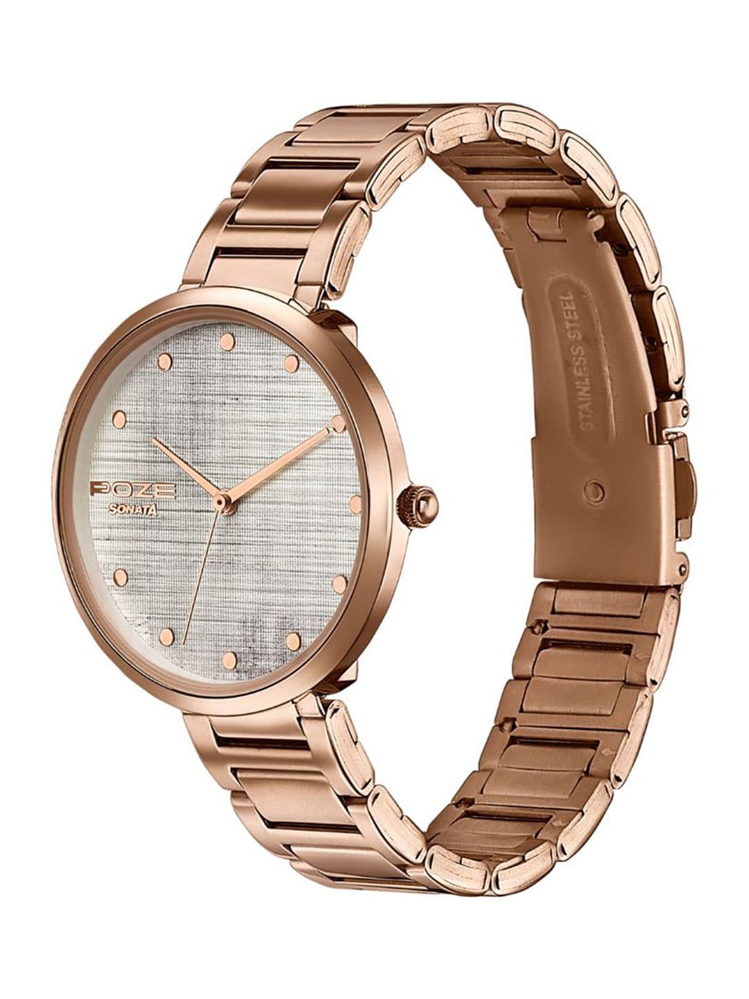 Sonata Poze Women Brass Patterned Dial & Stainless Steel Bracelet Style Straps Analogue Watch thumbnail 6