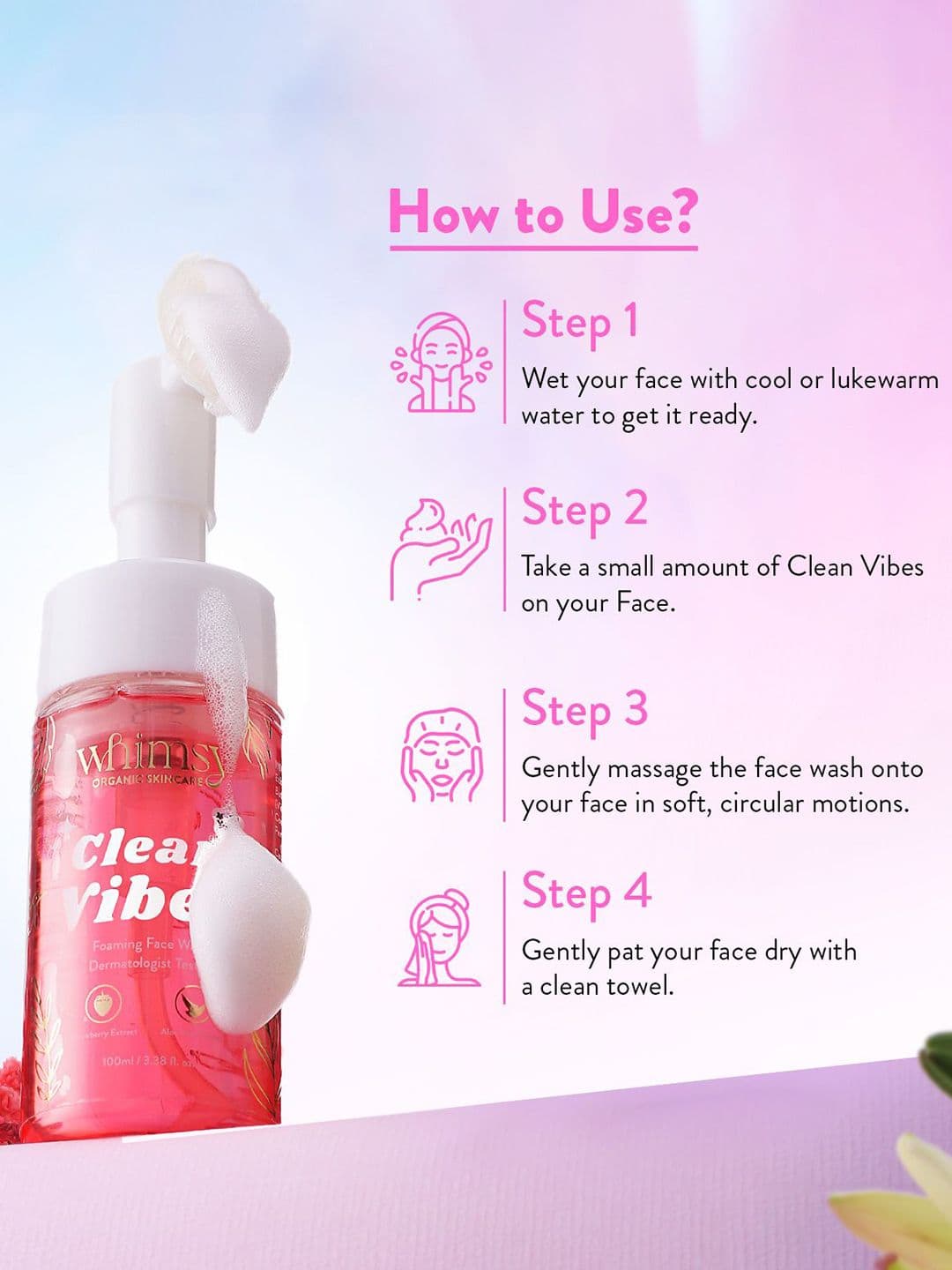 Whimsy Beauty Clean Vibes Foaming Face Wash with Strawberry & Aloe Vera - 100 ml thumbnail 2