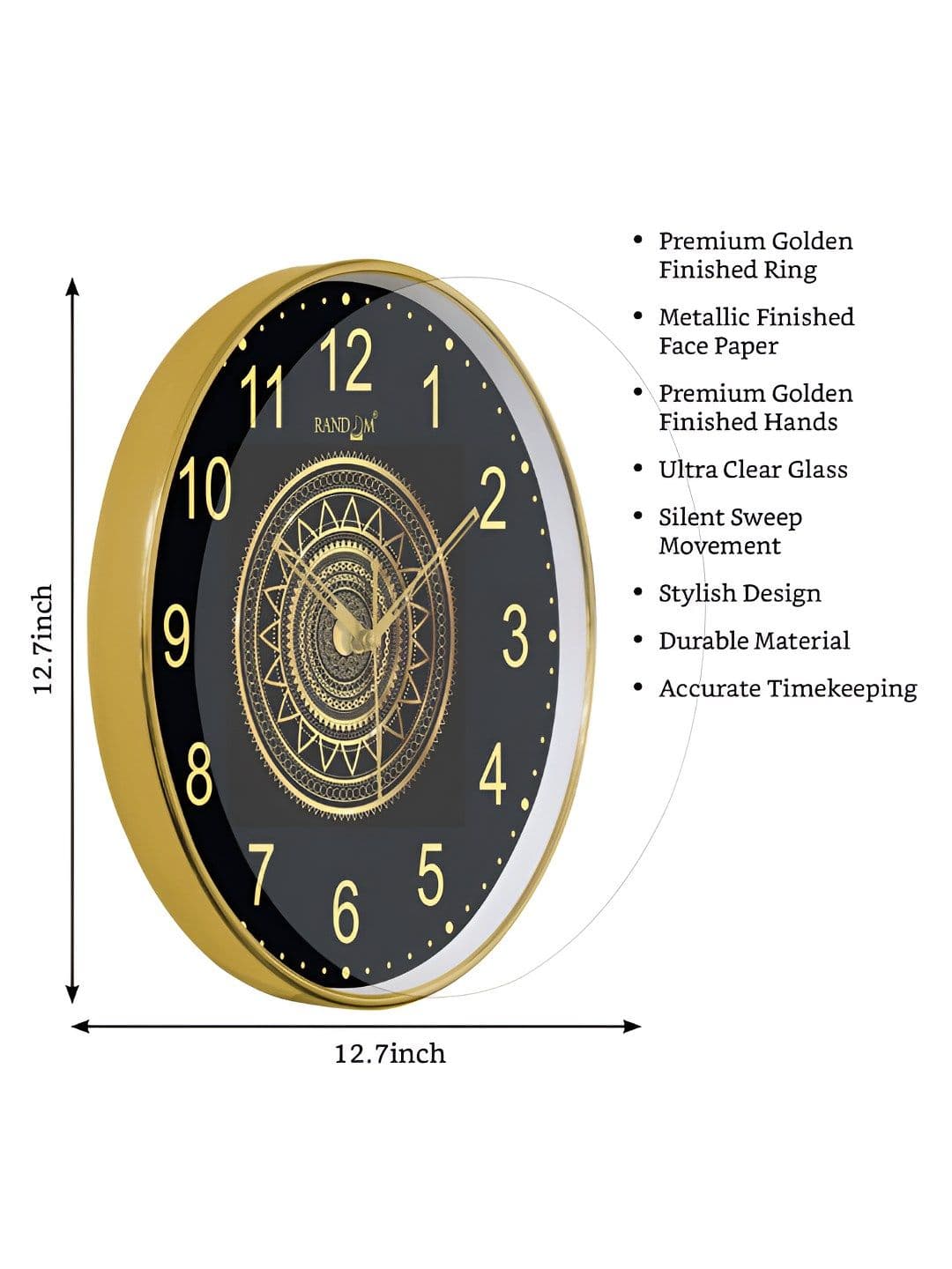 RANDOM Metallic Foil Finish With Sweep Silent Classic 12.75 Inch Wall Clock thumbnail 5