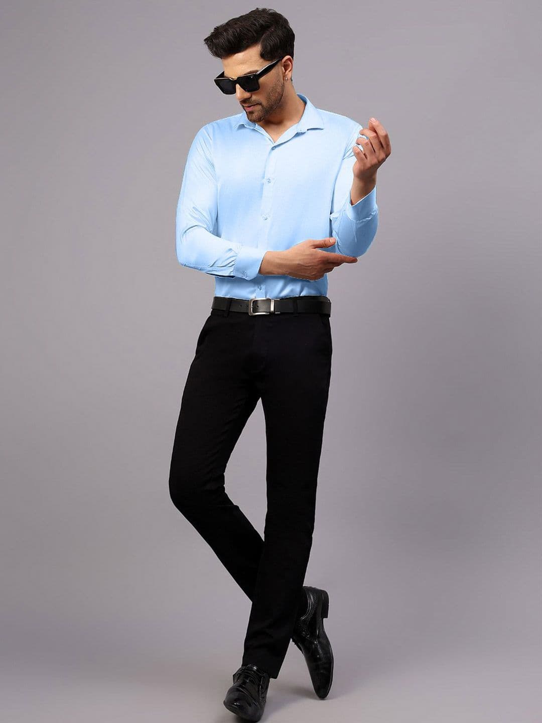 CVC Men Regular Fit Poly Satin Silk Sky Blue Shirt thumbnail 6