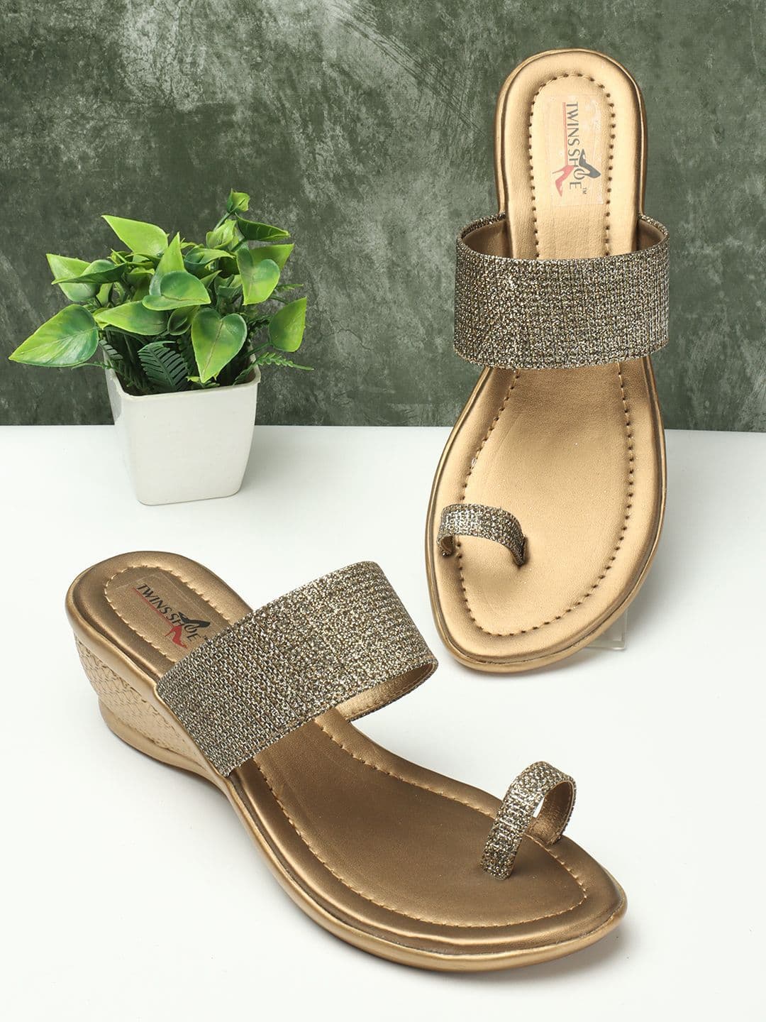 TWINSSHOE Women Embellished Open Toe Wedge Heel Sandals thumbnail 8