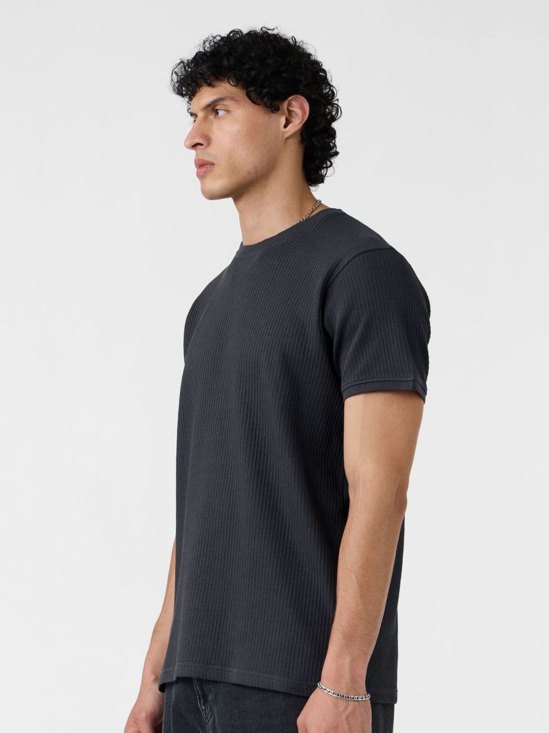 The Souled Store Charcoal Men Round Neck Solid Regular Fit T-Shirts thumbnail 4