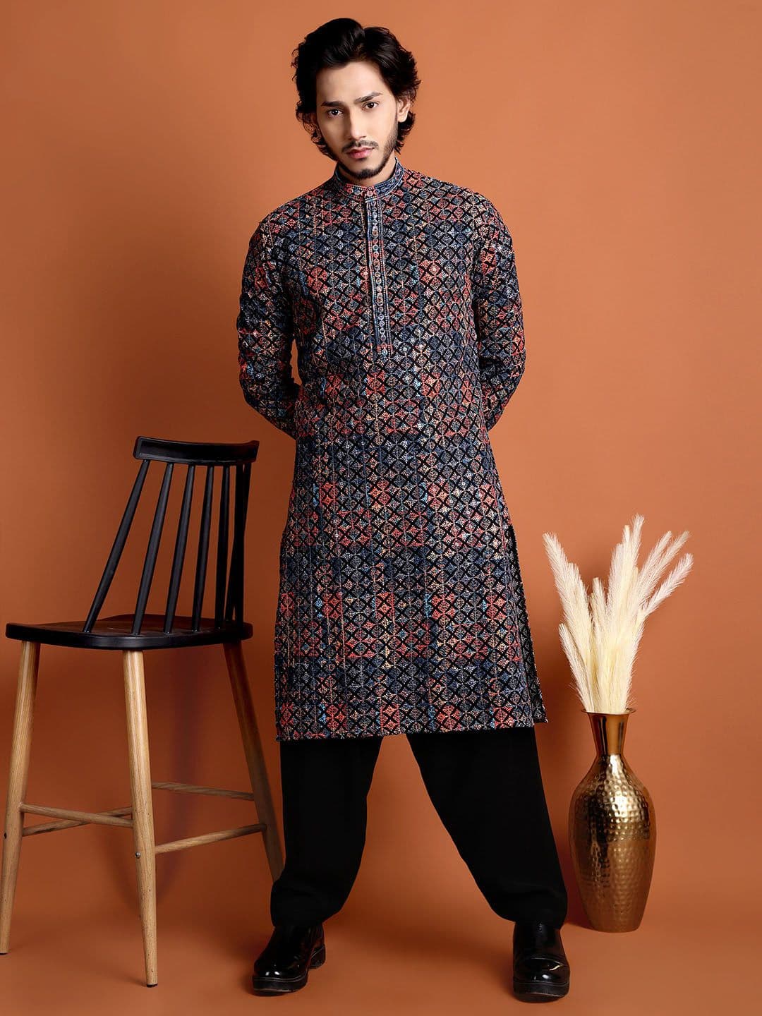 Tibra Men Embroidered Band Collar Kurta thumbnail 4
