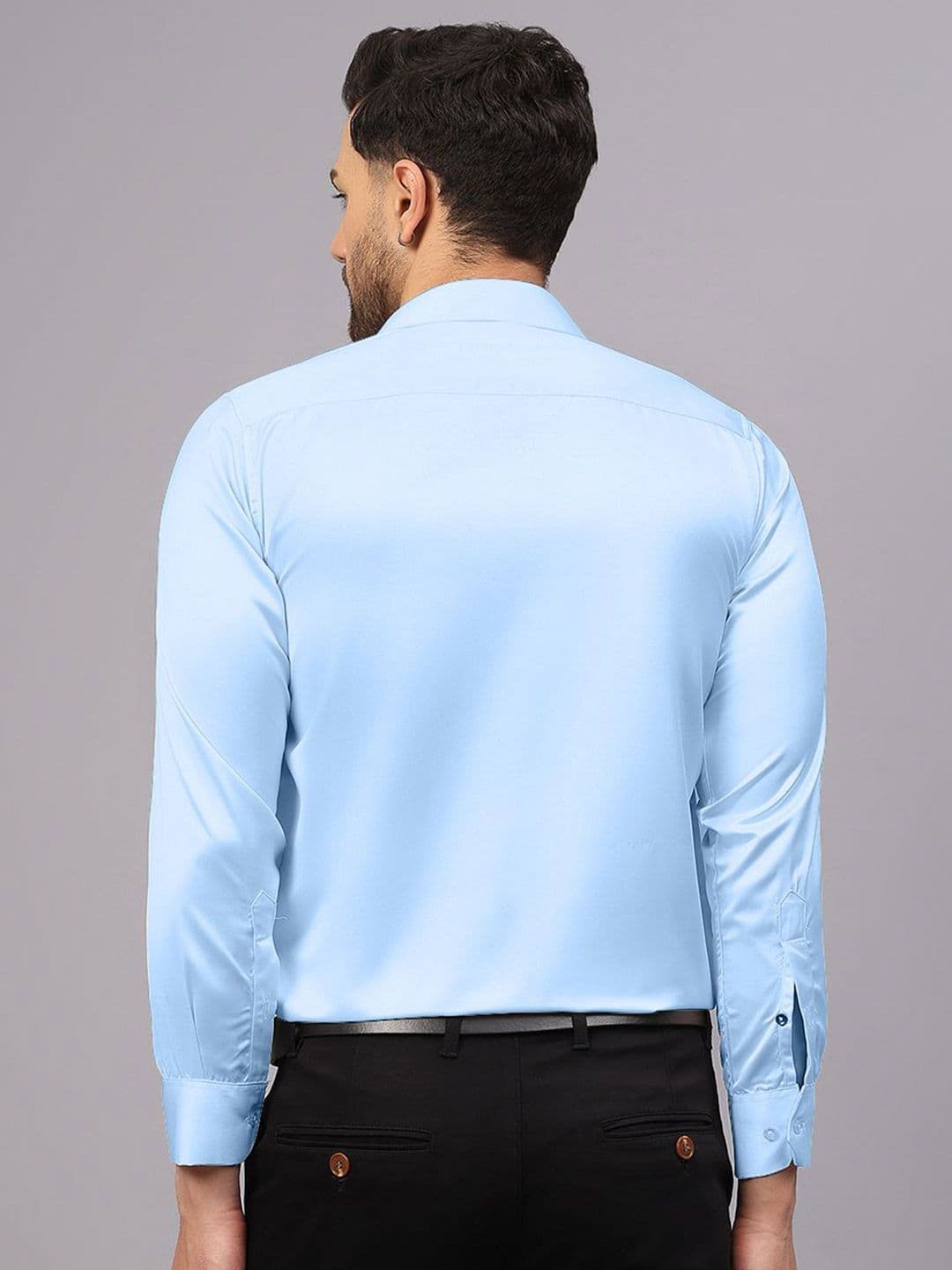 CVC Men Regular Fit Poly Satin Silk Sky Blue Shirt thumbnail 3