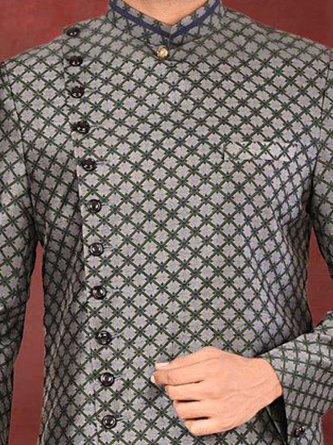 RANAK Printed Mandarin Collar Sherwani Set thumbnail 3