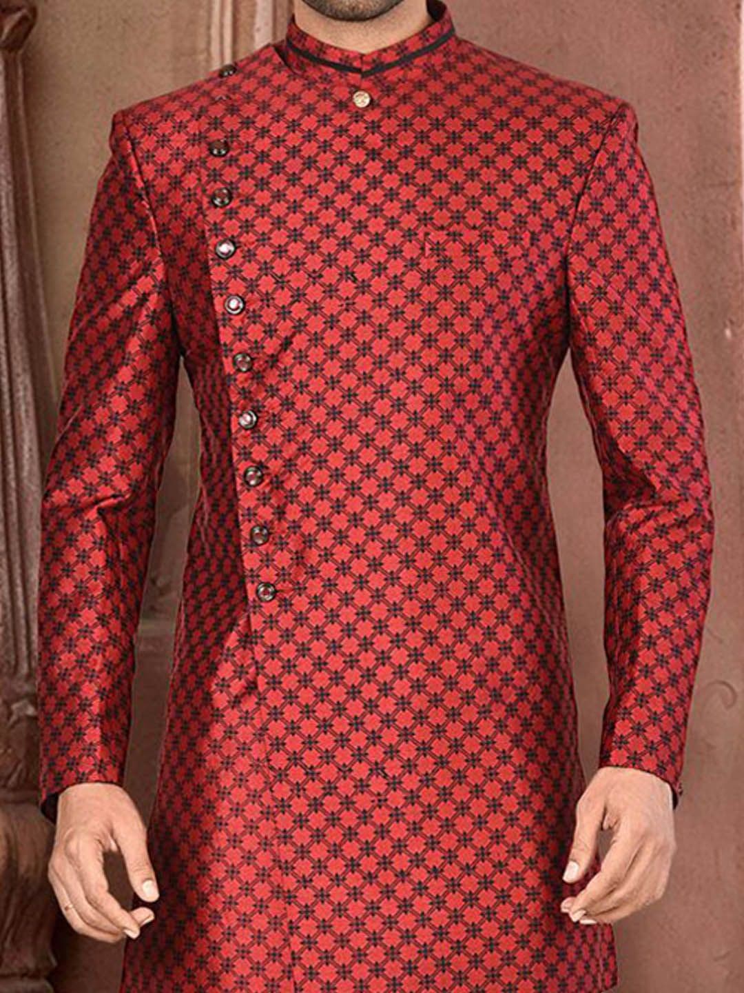 RANAK Self Design Mandarin Collar Sherwani Set thumbnail 3