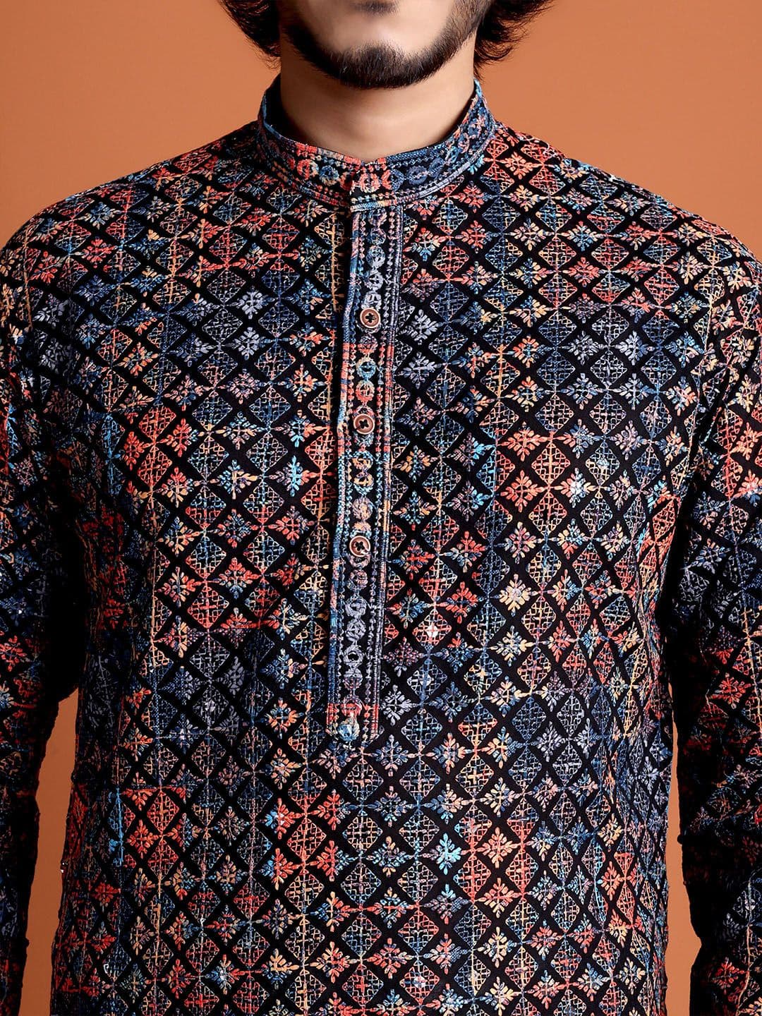 Tibra Men Embroidered Band Collar Kurta thumbnail 3