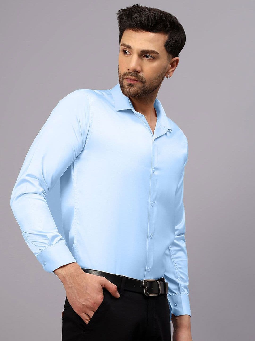 CVC Men Regular Fit Poly Satin Silk Sky Blue Shirt thumbnail 5