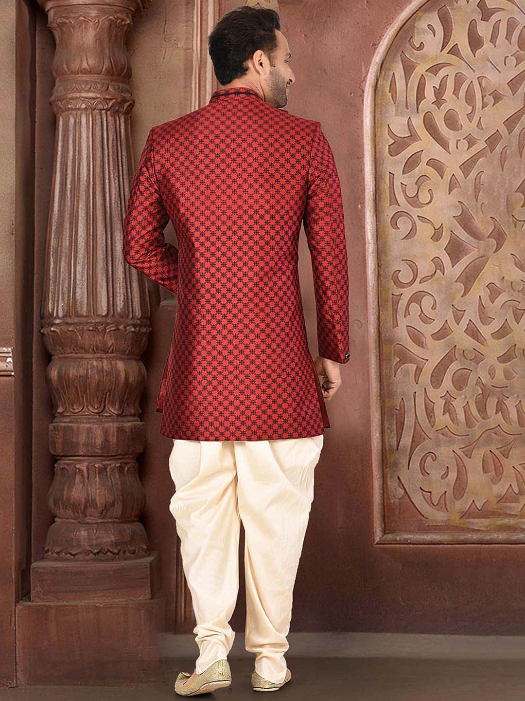 RANAK Self Design Mandarin Collar Sherwani Set thumbnail 2