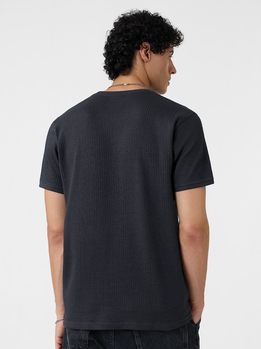 The Souled Store Charcoal Men Round Neck Solid Regular Fit T-Shirts thumbnail 5