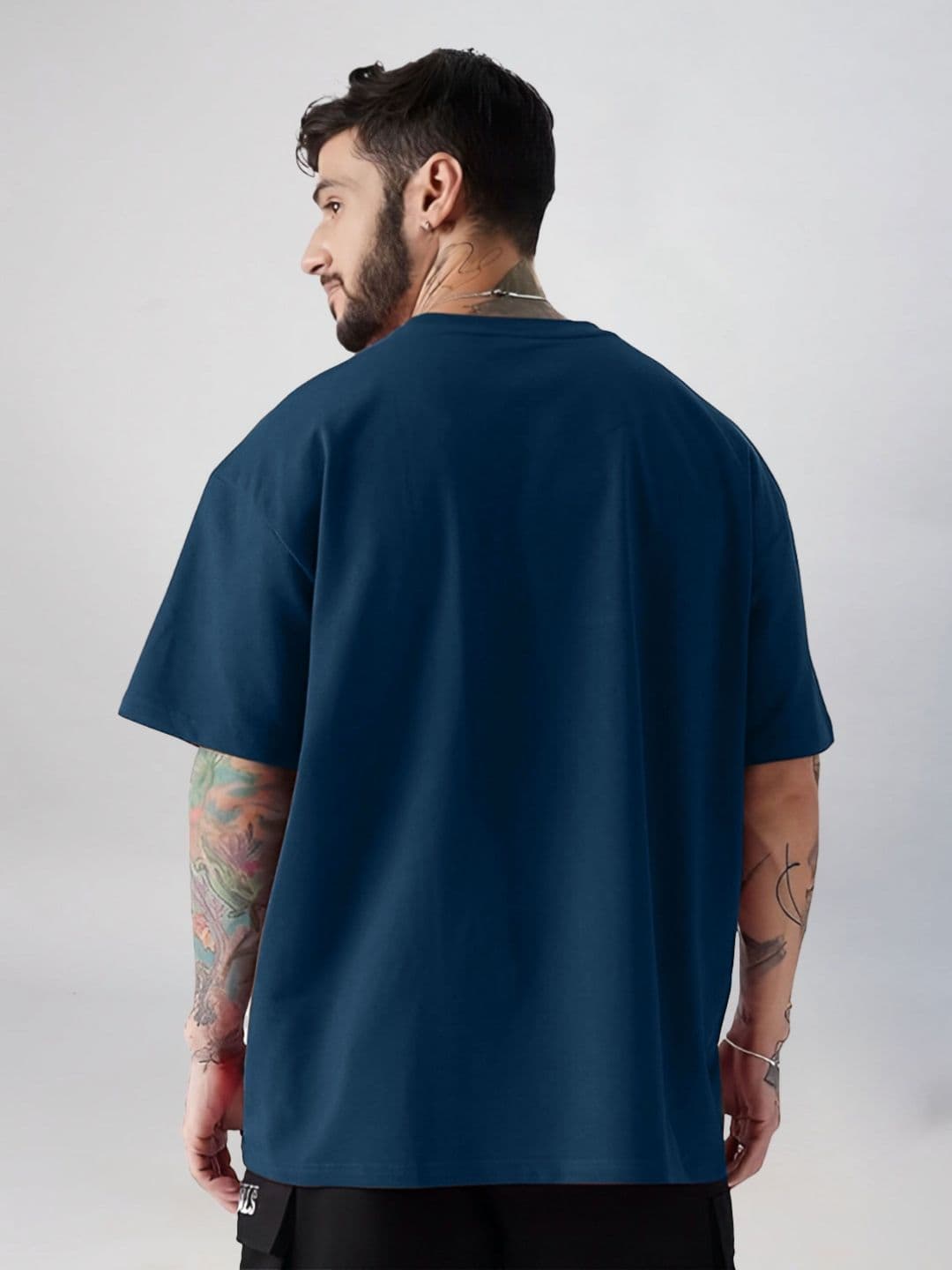THE BEETEL HOUSE Teal Graphic Printed Round Neck Oversized T-shirt thumbnail 6