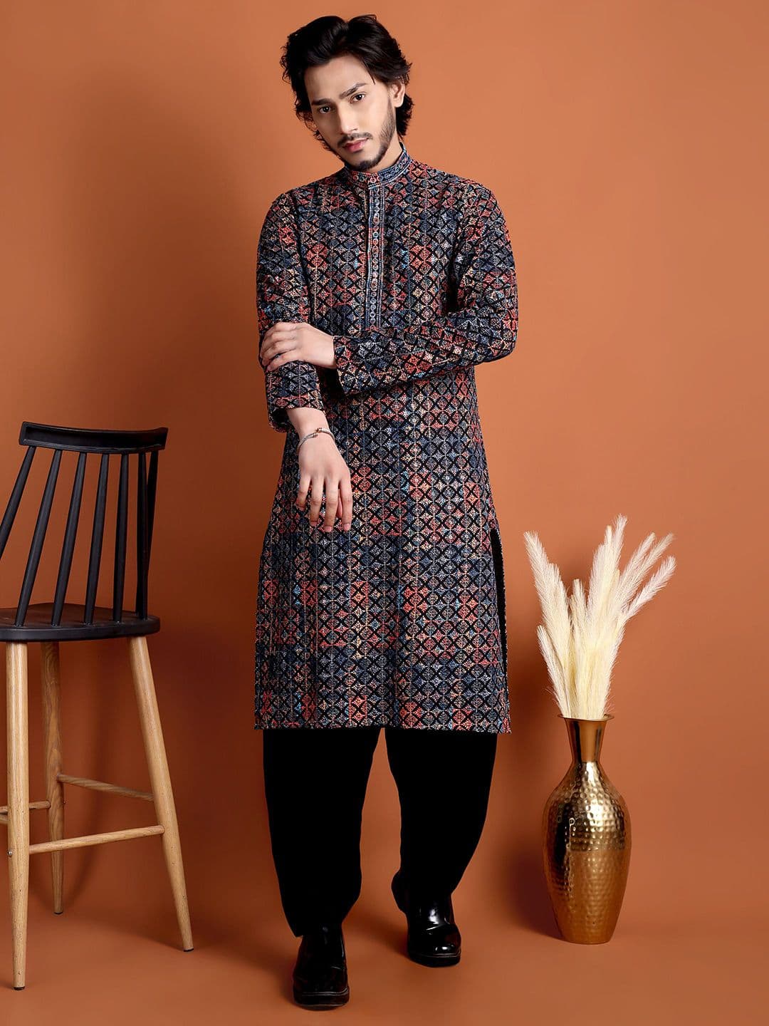 Tibra Men Embroidered Band Collar Kurta thumbnail 7