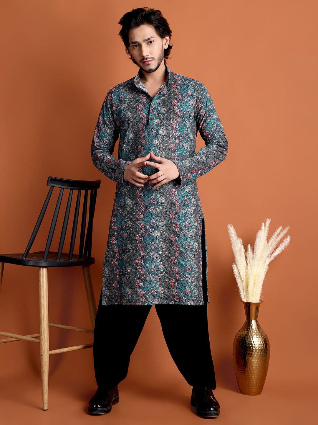 Tibra Men Ethnic Motifs Printed Sequinned Kurta thumbnail 3