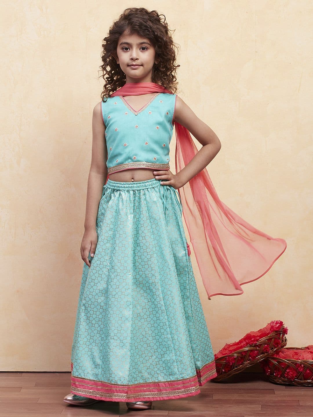 Biba Girls Embellished Ready to Wear Lehenga & Blouse With Dupatta thumbnail 3