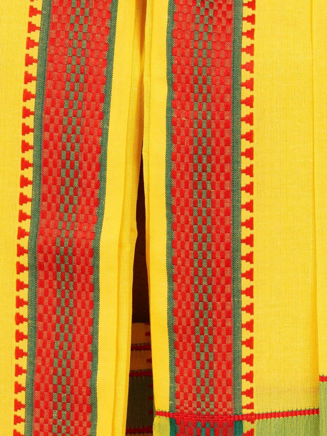 Ethazh Men Yellow Cotton Blend Solid 2 Inch Border Double Layer Dhoti with Angavastram thumbnail 3