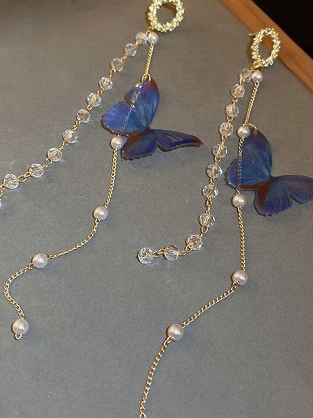 Anouk Gold Plated American Diamond Studded Butterfly Shaped Korean Drop Earrings thumbnail 3