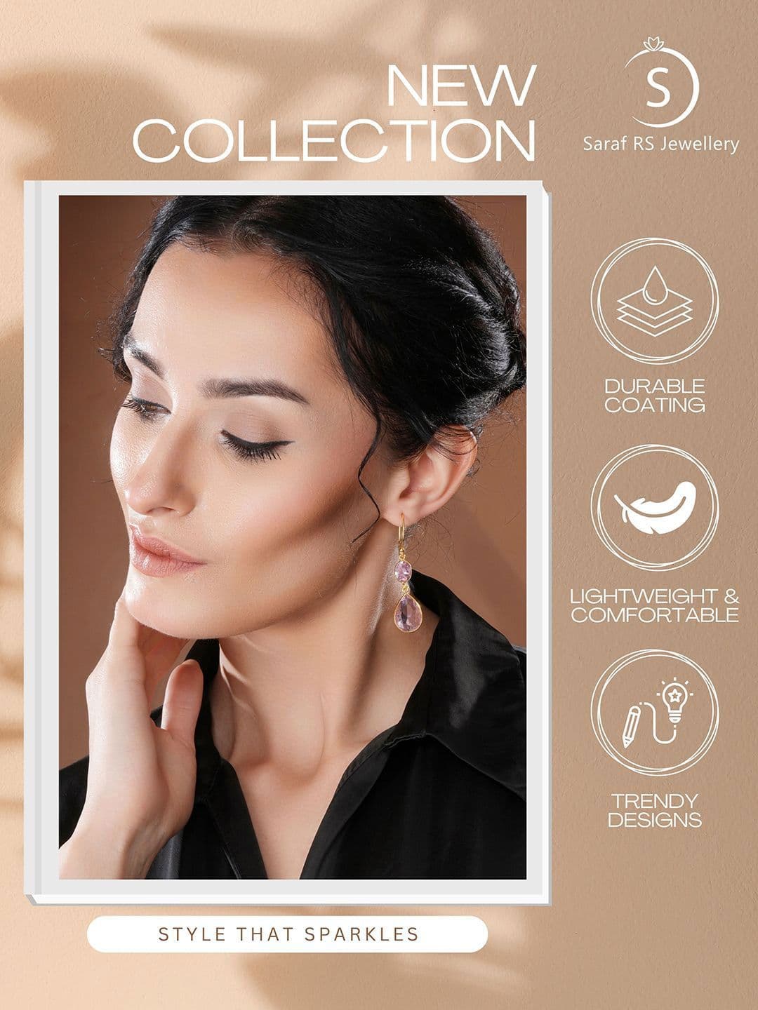 SARAF TRENDZ Gold-Plated American Diamond Studded Teardrop Shaped Drop Earrings thumbnail 6