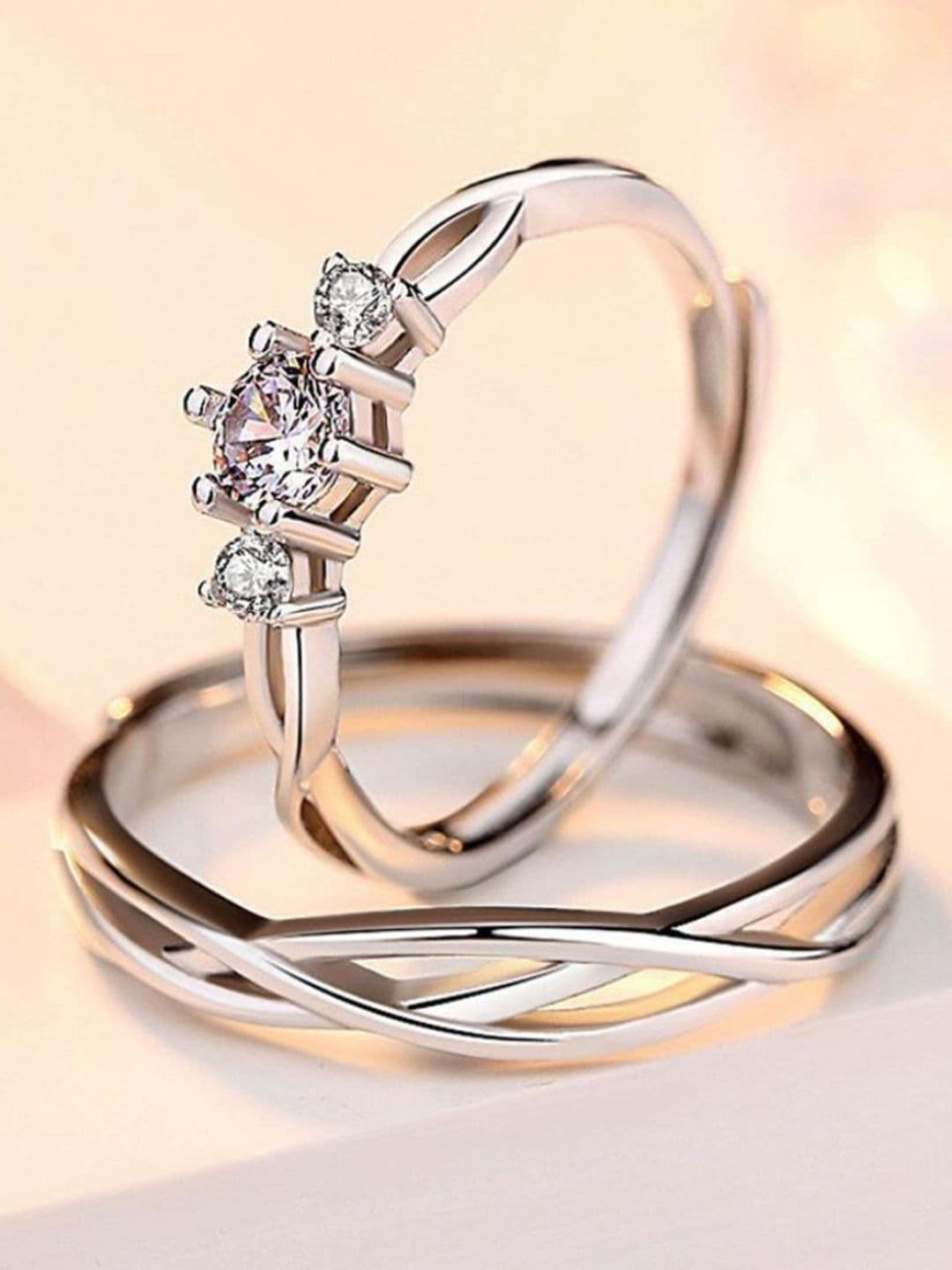 Teeragaj Silver-Plated Cubic Zirconia-Studded Adjustable Finger Ring - view 1
