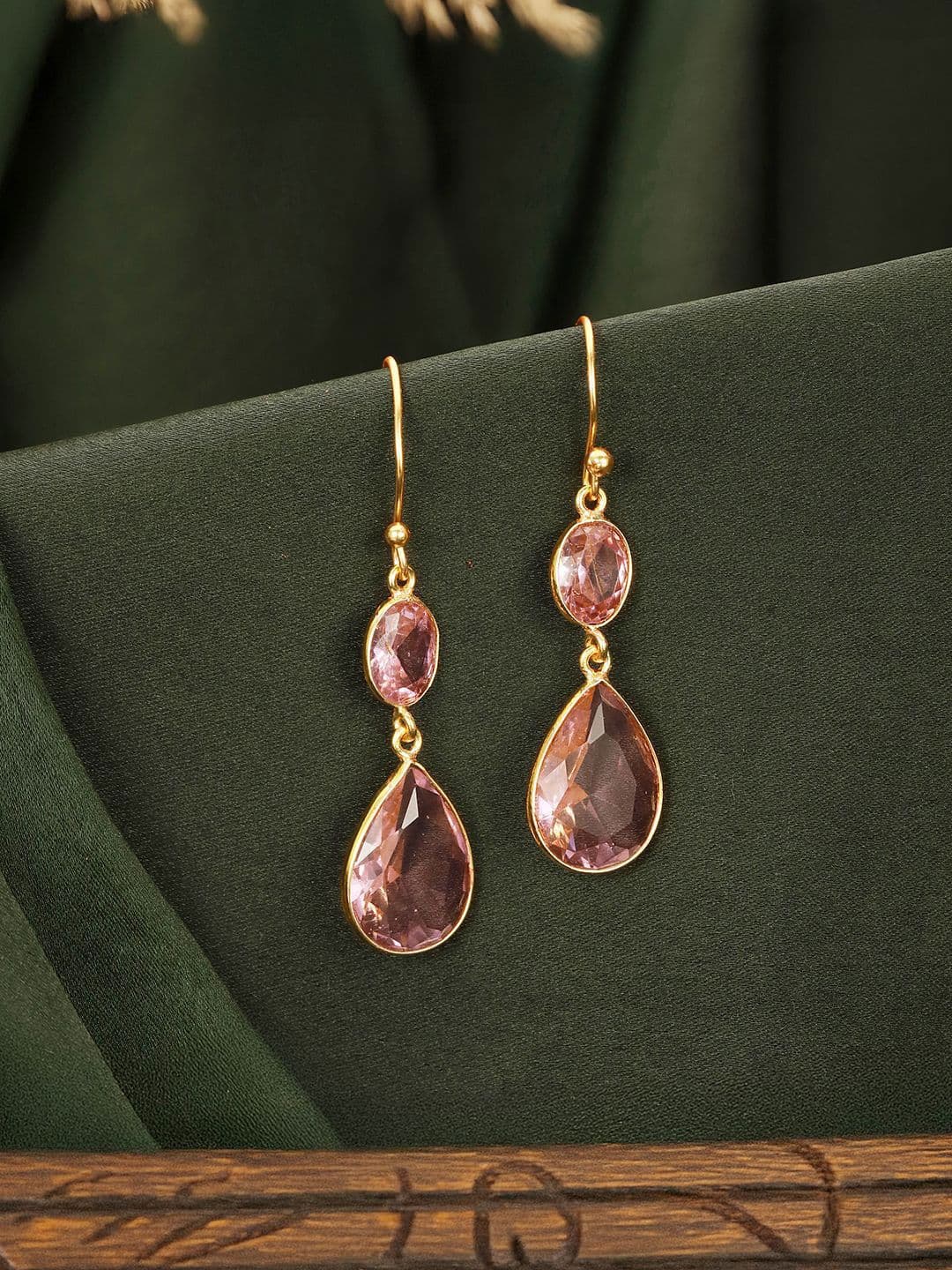 SARAF TRENDZ Gold-Plated American Diamond Studded Teardrop Shaped Drop Earrings - view 1