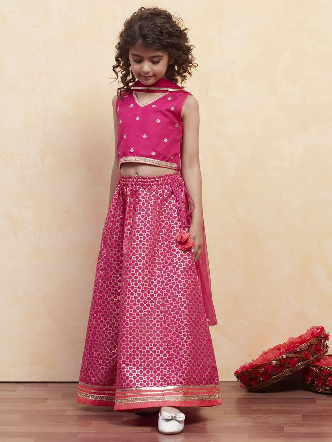 Biba Girls Embroidered Thread Work Ready to Wear Lehenga & Blouse With Dupatta thumbnail 3