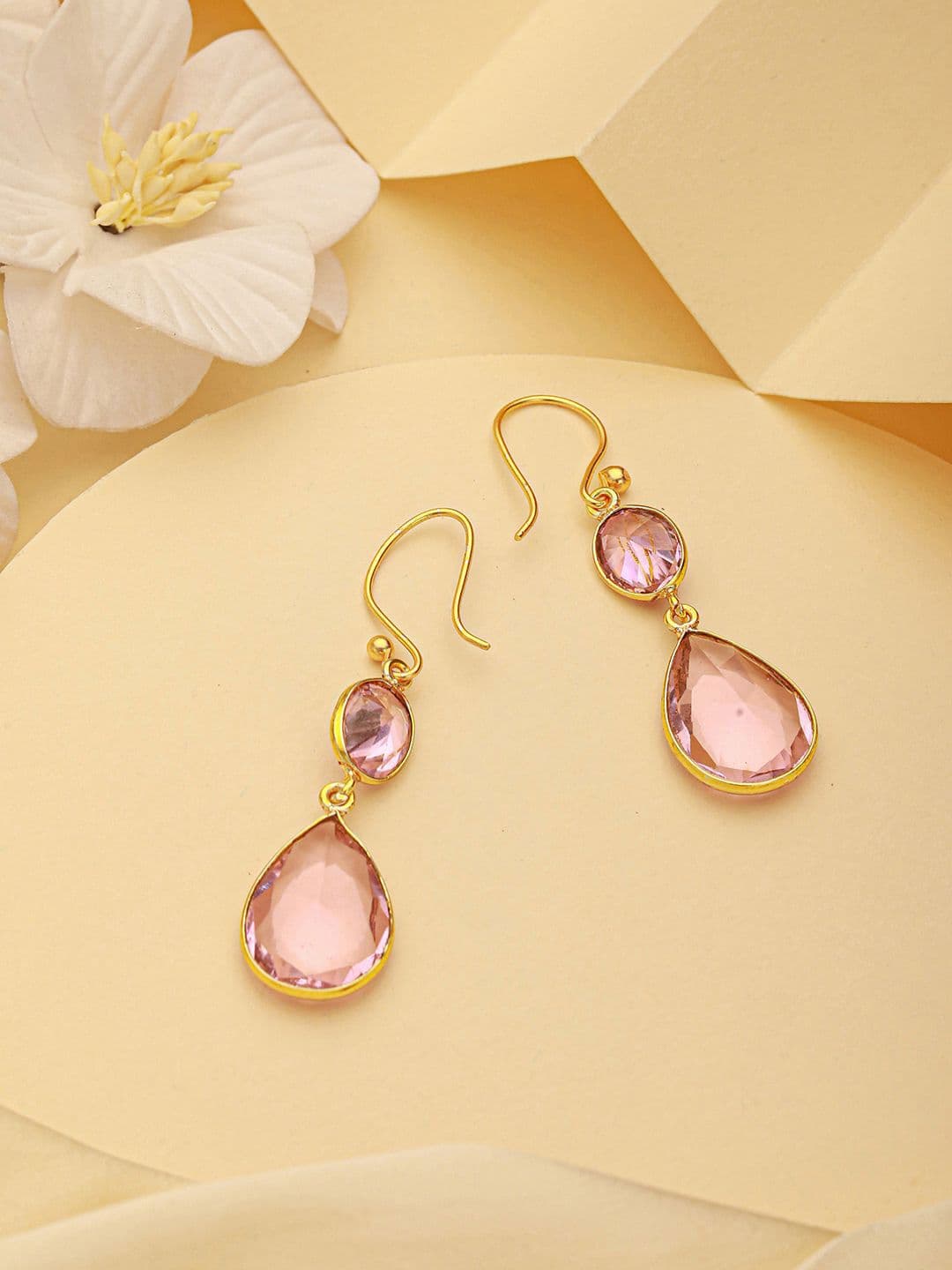 SARAF TRENDZ Gold-Plated American Diamond Studded Teardrop Shaped Drop Earrings thumbnail 2