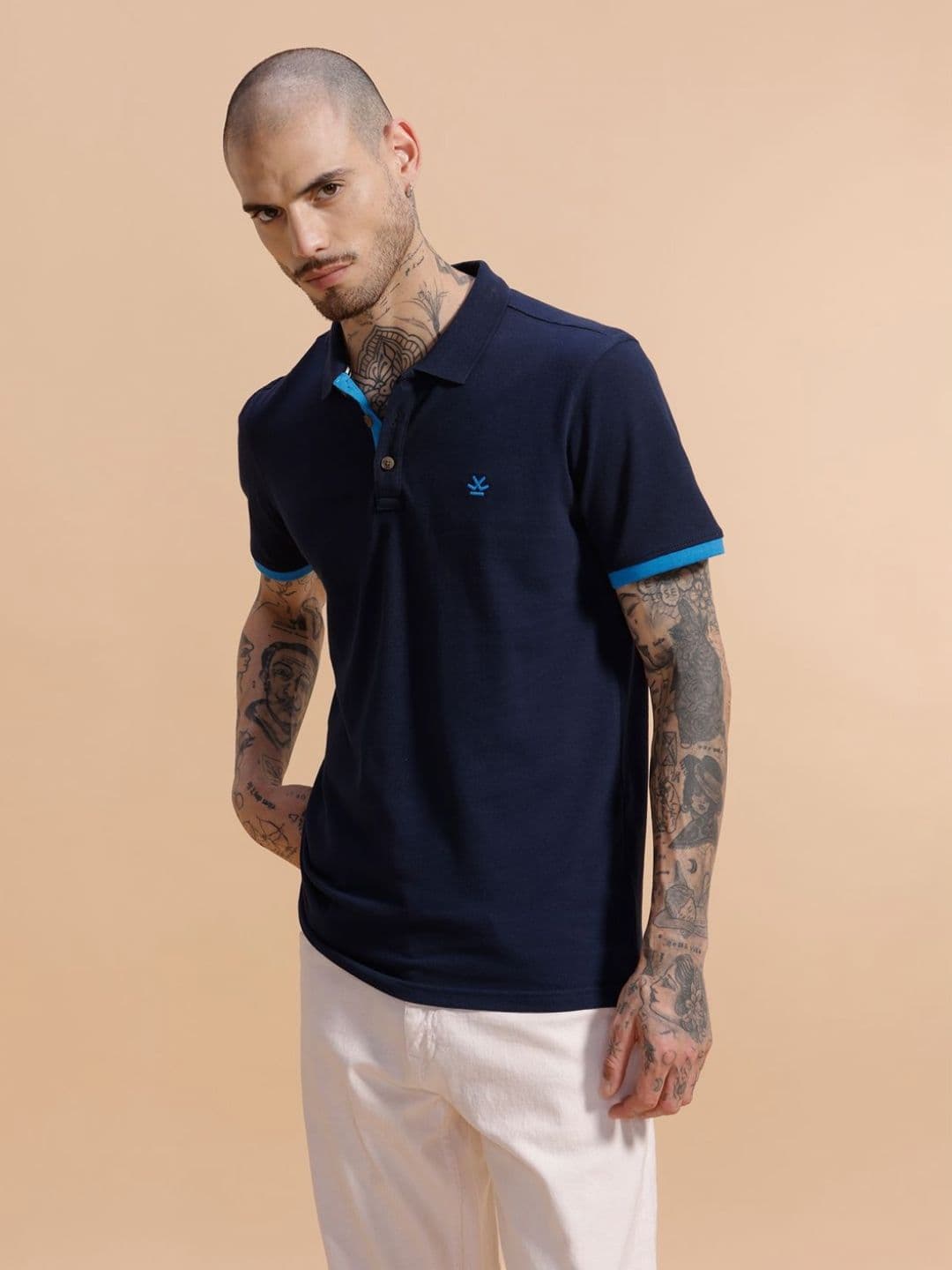 WROGN Men Solid Polo Collar Cotton Slim Fit T-shirt thumbnail 3