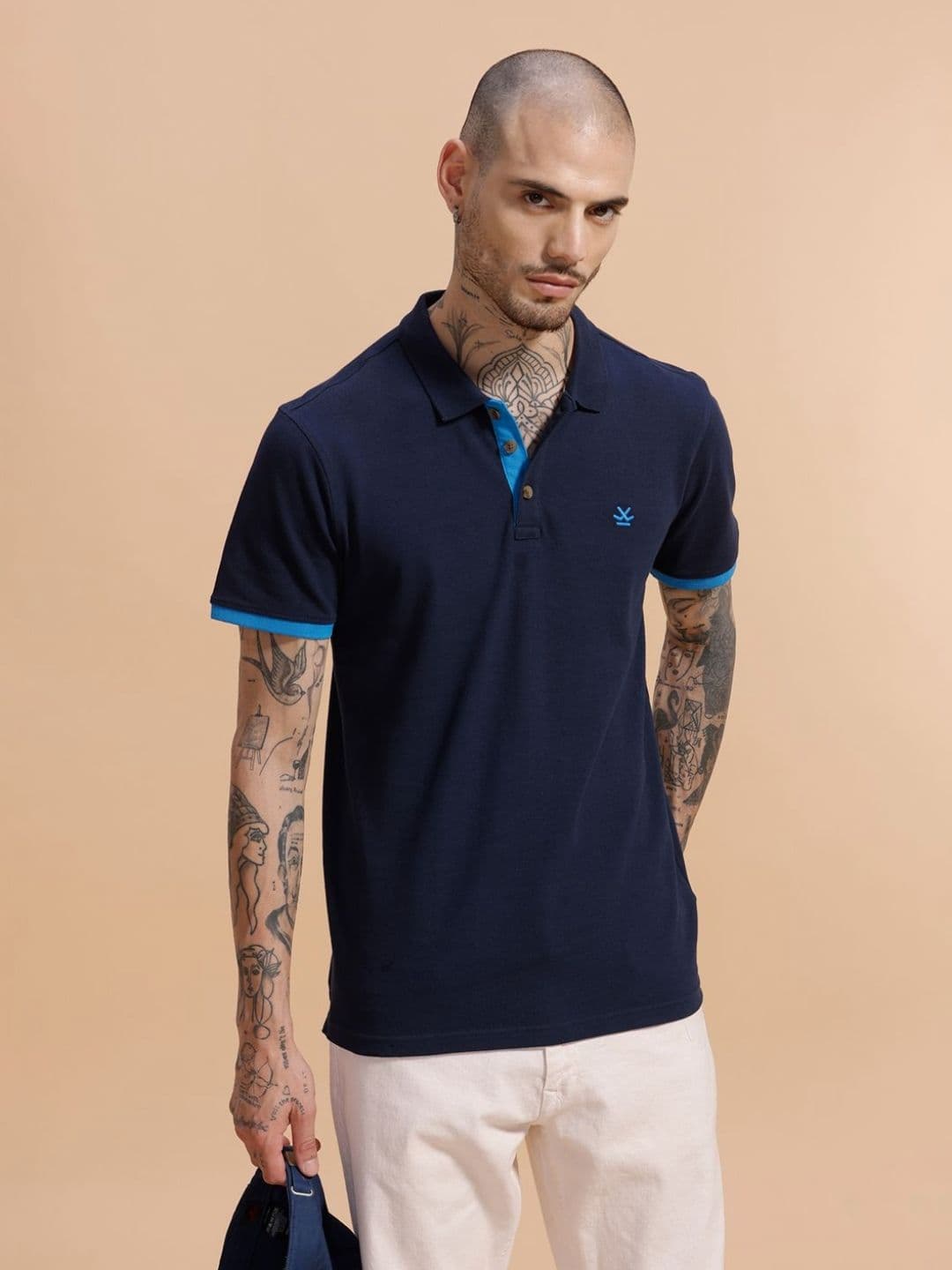 WROGN Men Solid Polo Collar Cotton Slim Fit T-shirt thumbnail 6