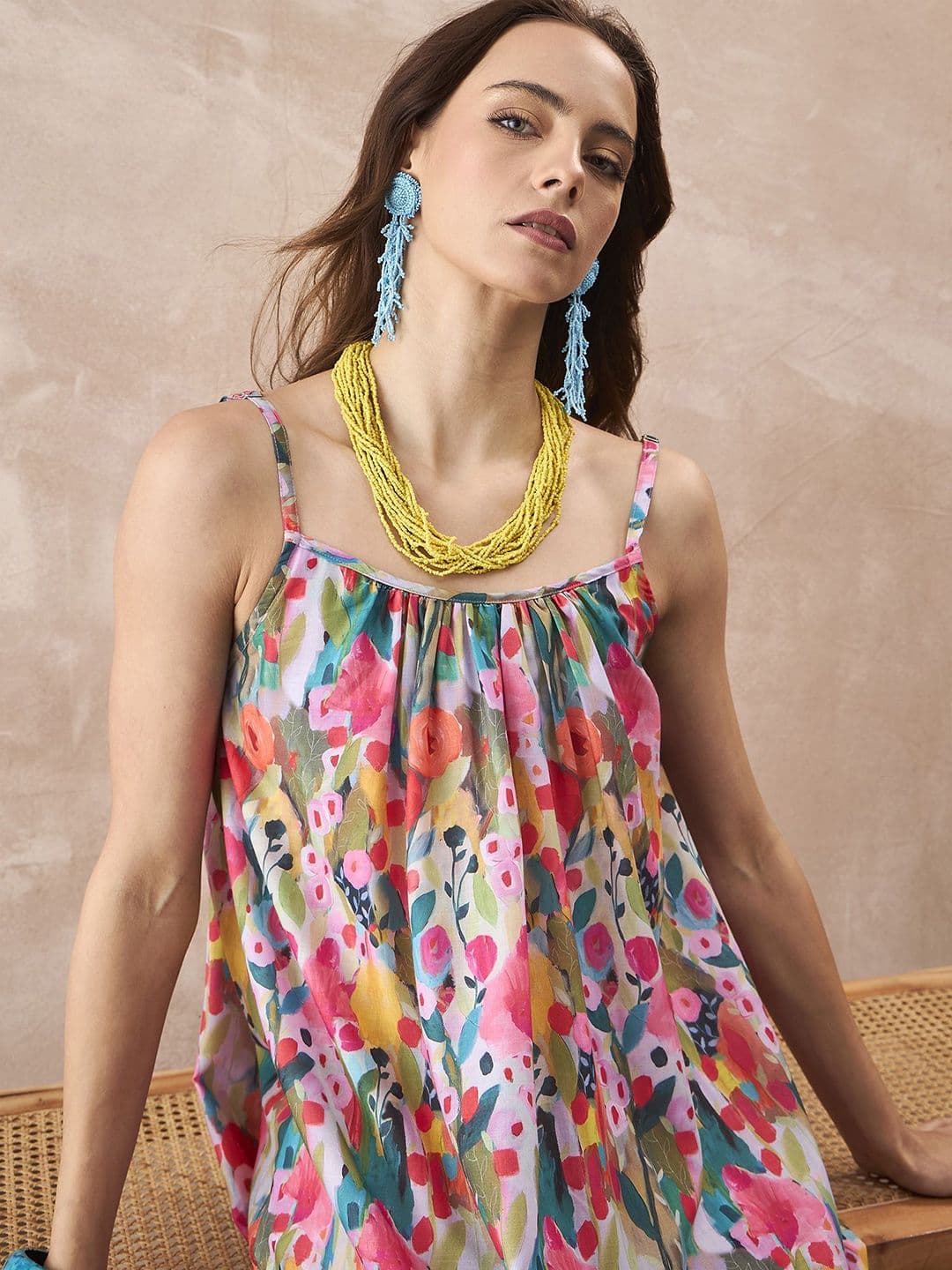 InWeave Women Floral Printed Shoulder Straps A-Line Midi Dress thumbnail 6