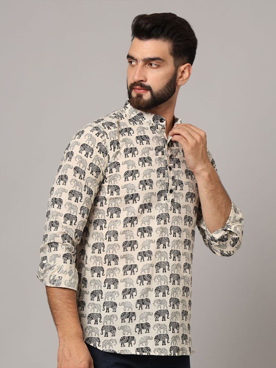 JAPER KURTI Ethnic Motifs Printed Band Collar Pure Cotton Short Kurta thumbnail 6