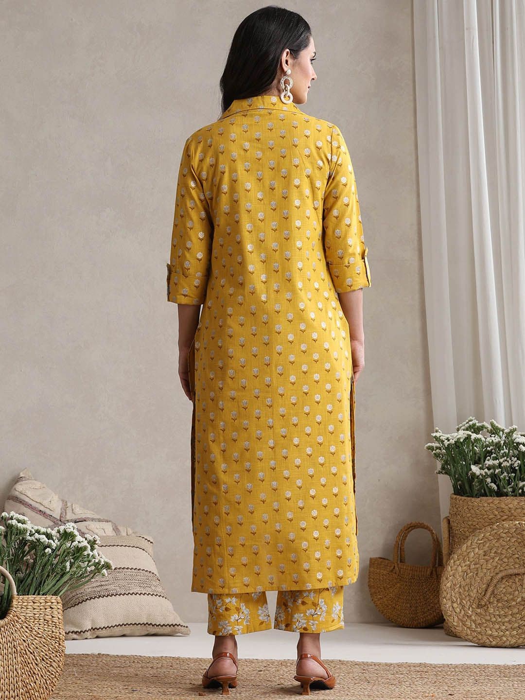 Khushal K Floral Printed Cotton Tunic With Trouser & Jacket Co-Ords thumbnail 7