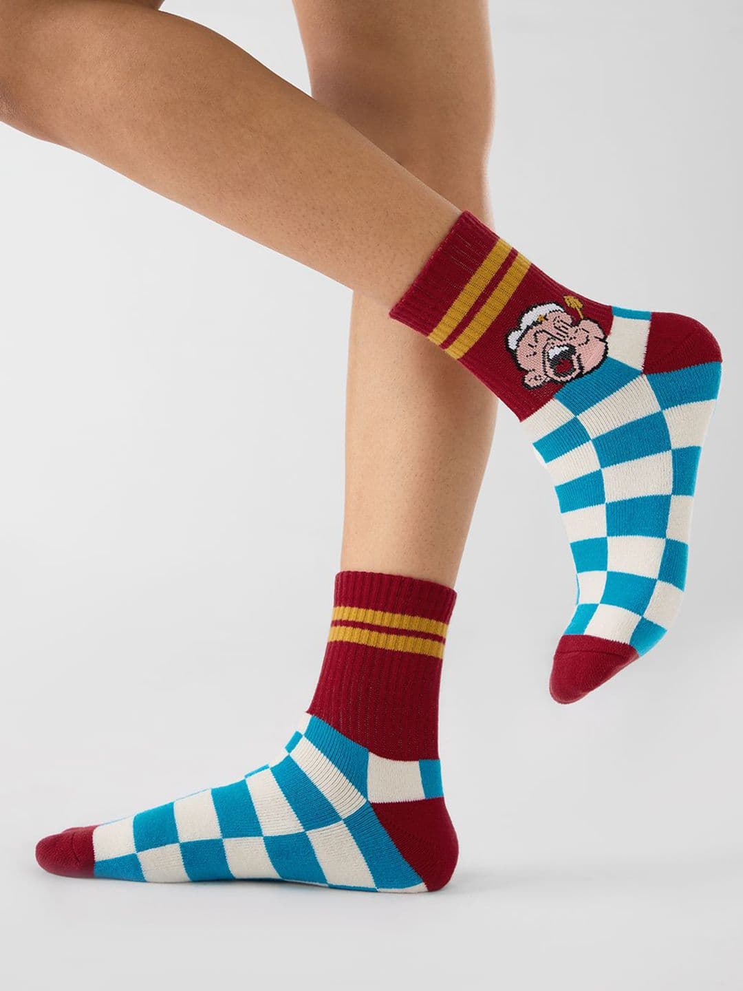 The Souled Store Unisex Popeye Checks Cotton Crew Socks thumbnail 2