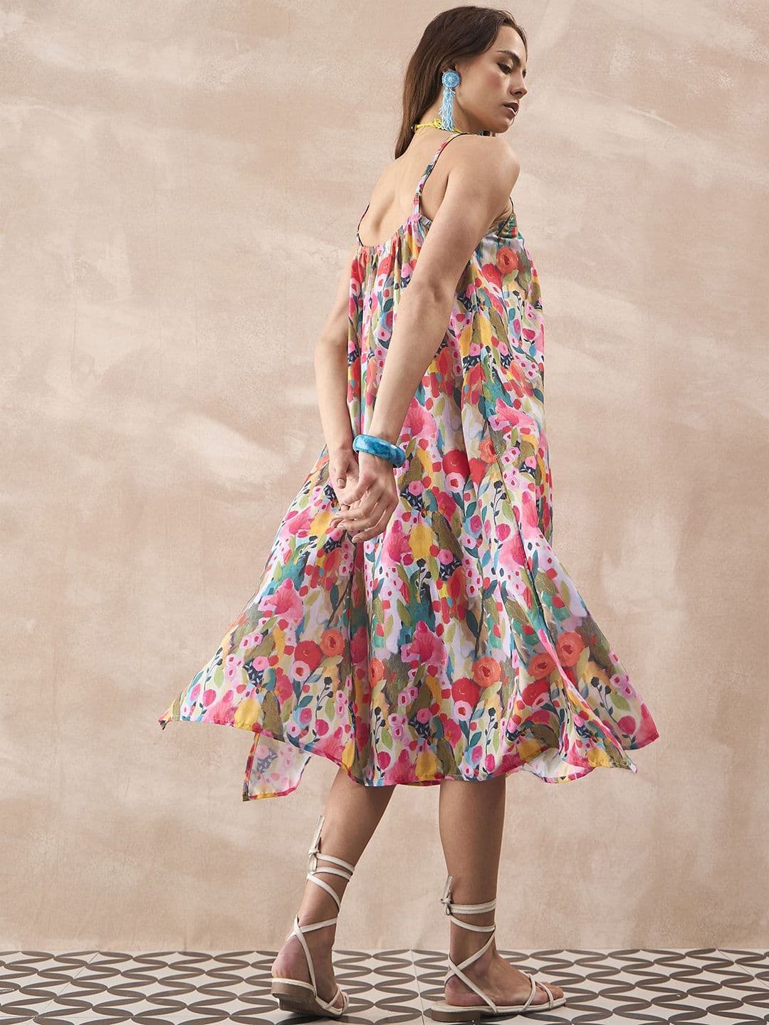 InWeave Women Floral Printed Shoulder Straps A-Line Midi Dress thumbnail 3
