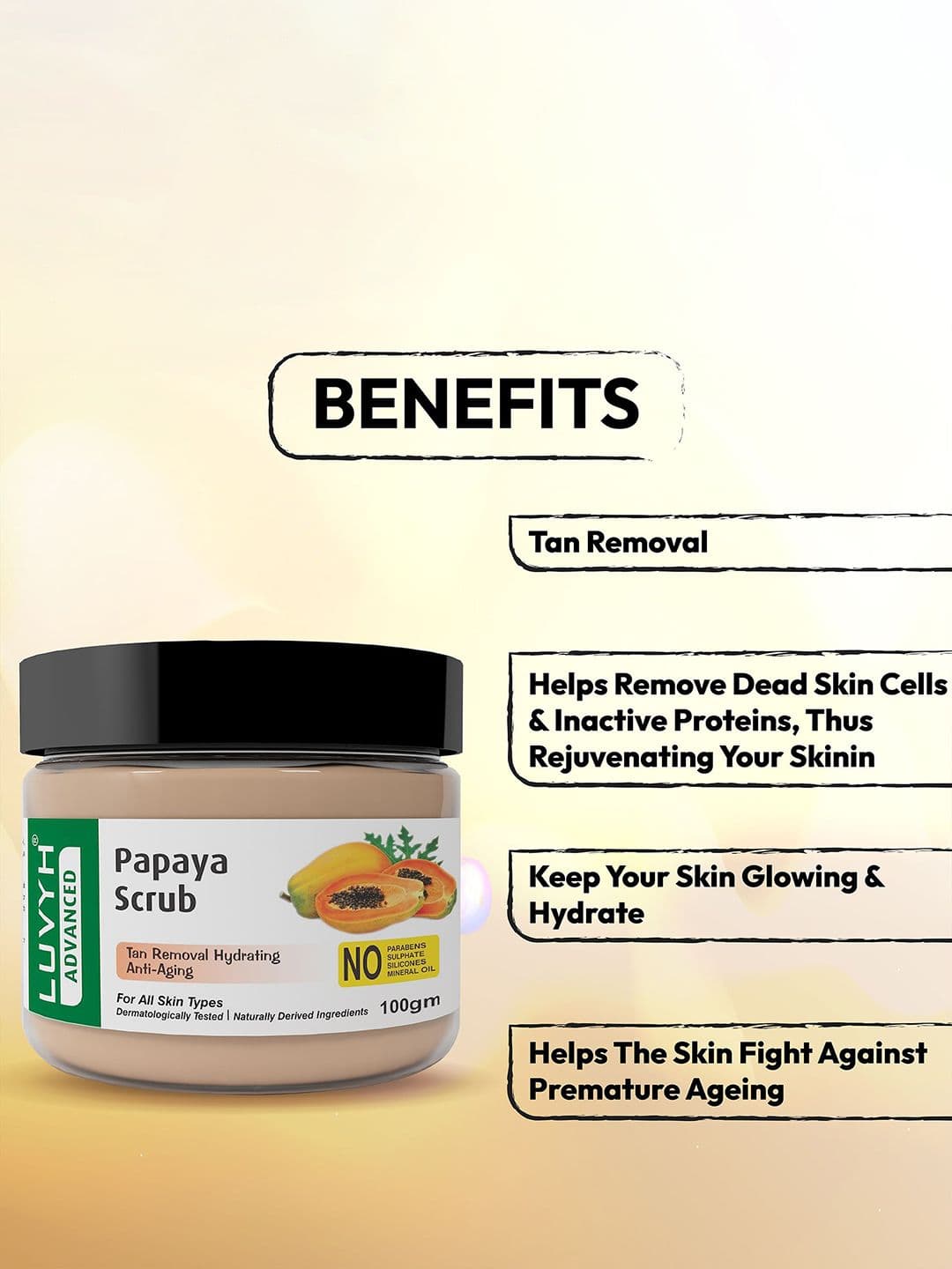 LUVYH Advanced Papaya Scrub For Tan Removal - 100 g thumbnail 2