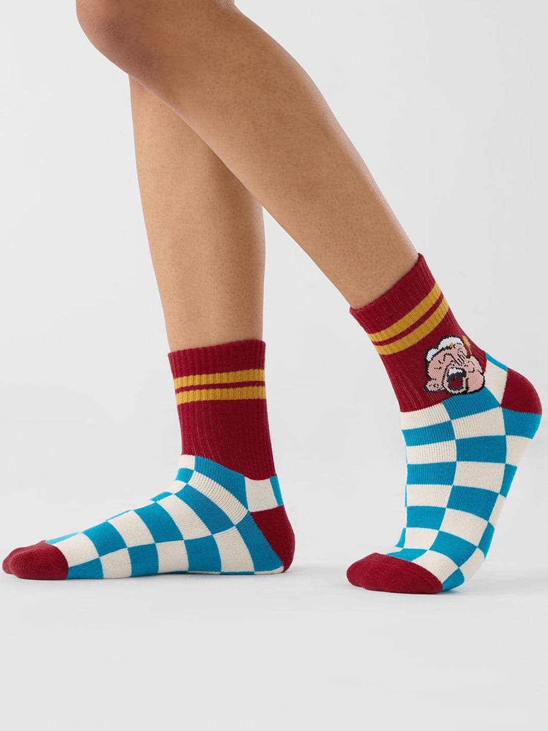 The Souled Store Unisex Popeye Checks Cotton Crew Socks thumbnail 5