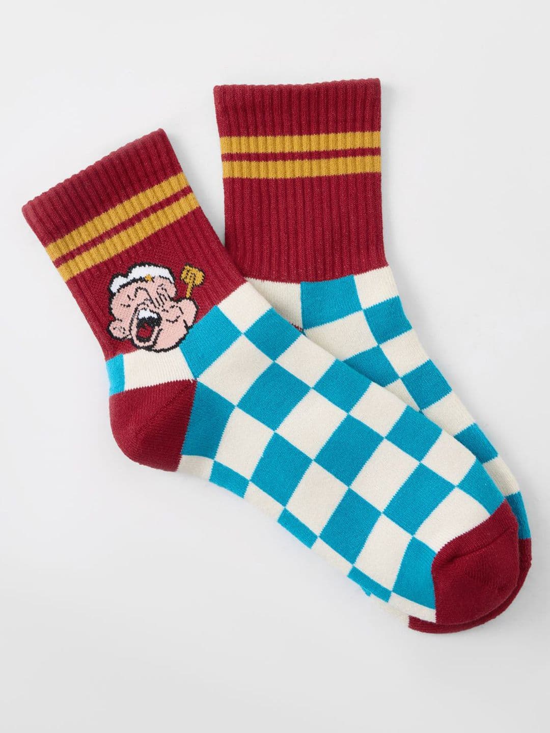 The Souled Store Unisex Popeye Checks Cotton Crew Socks thumbnail 6